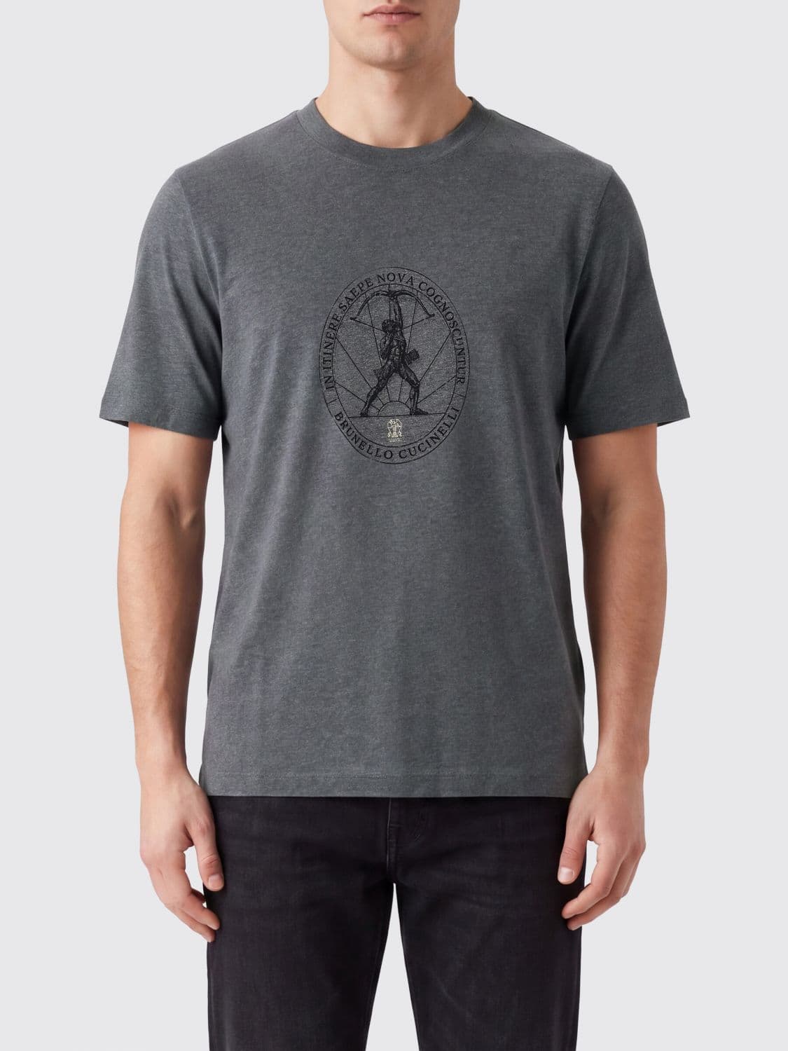 Brunello Cucinelli Graphic Logo Print Cotton Crewneck T-Shirt