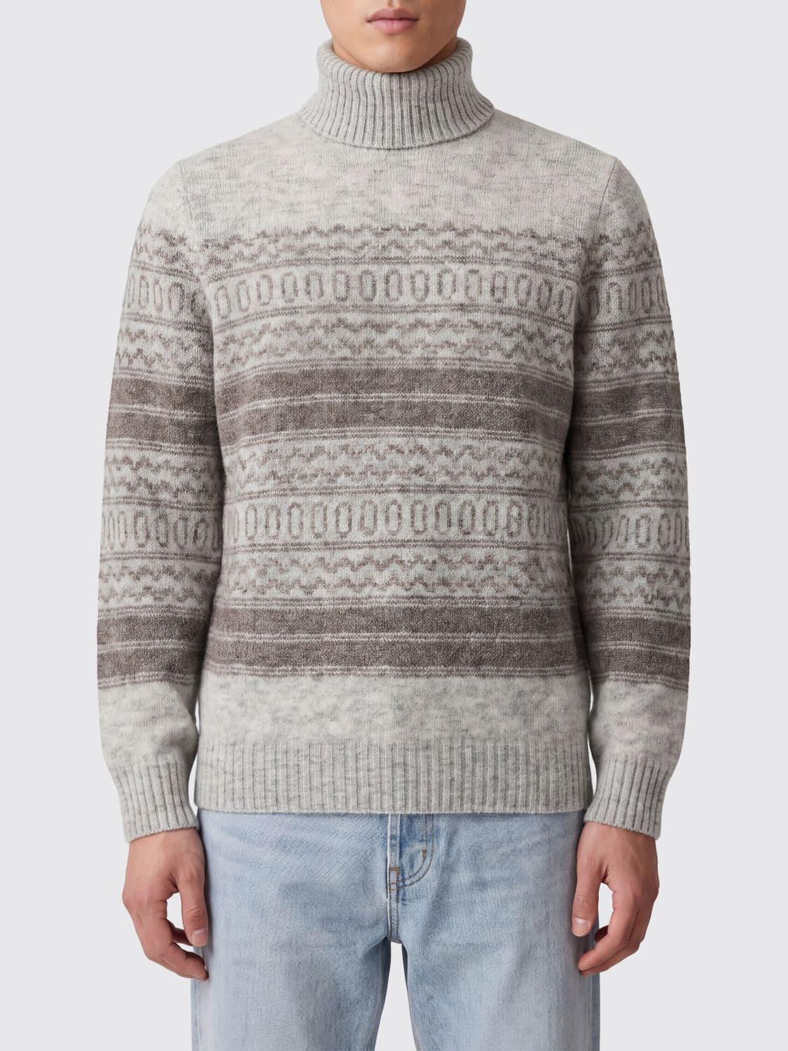 Brunello Cucinelli Jacquard Roll Neck in Cashmere and Alpaca Wool Blend