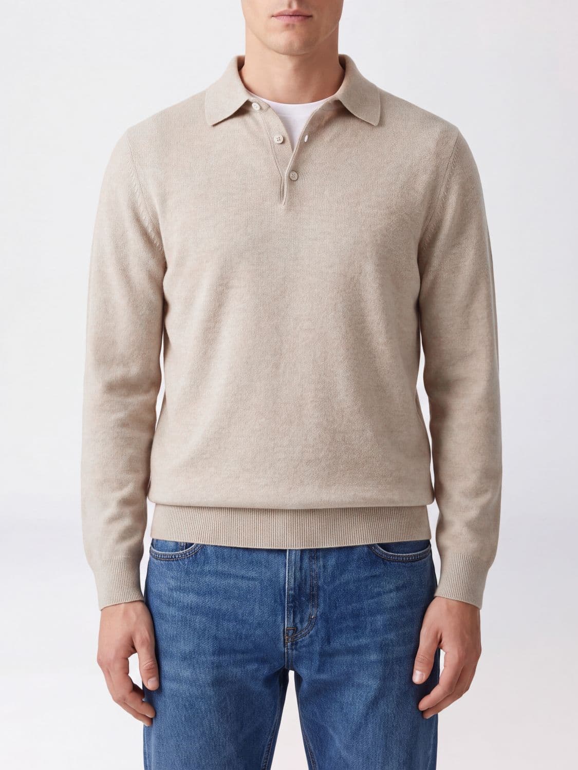 Brunello Cucinelli Long-Sleeved Knit Polo in Pure Cashmere