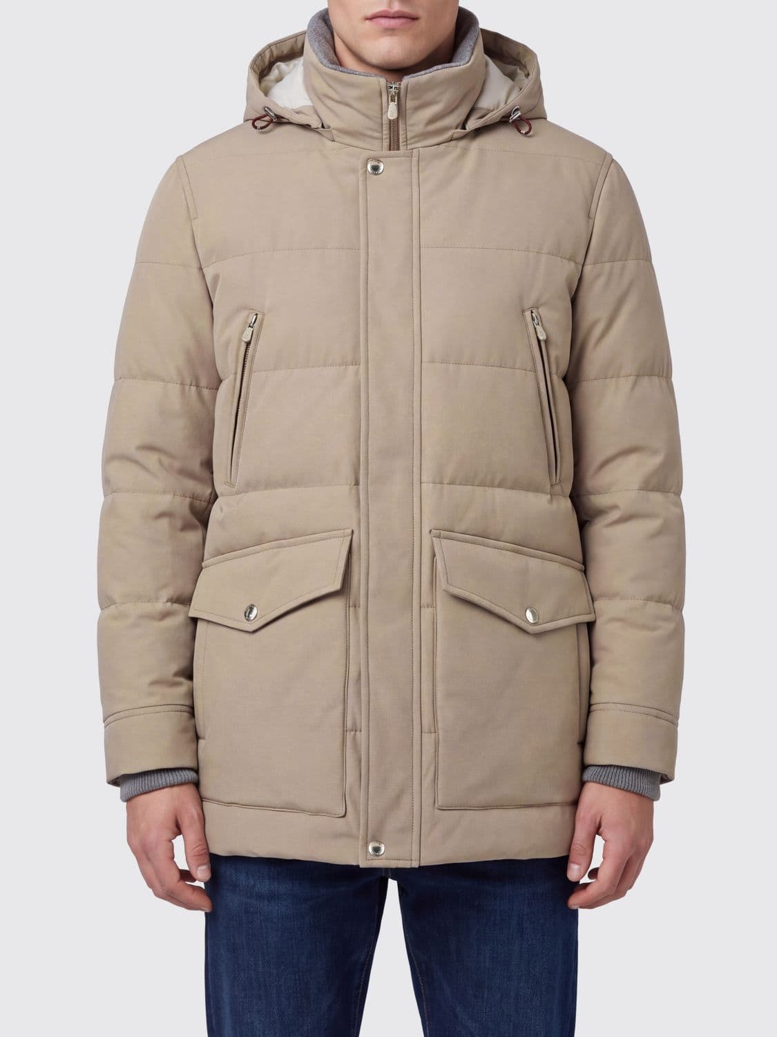 Brunello Cucinelli Short Water-Repellent Nylon Parka with Removable Hood
