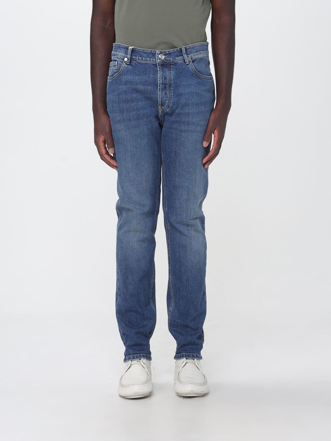 Brunello Cucinelli Mid-Rise Straight Fit Jeans in Cotton Denim