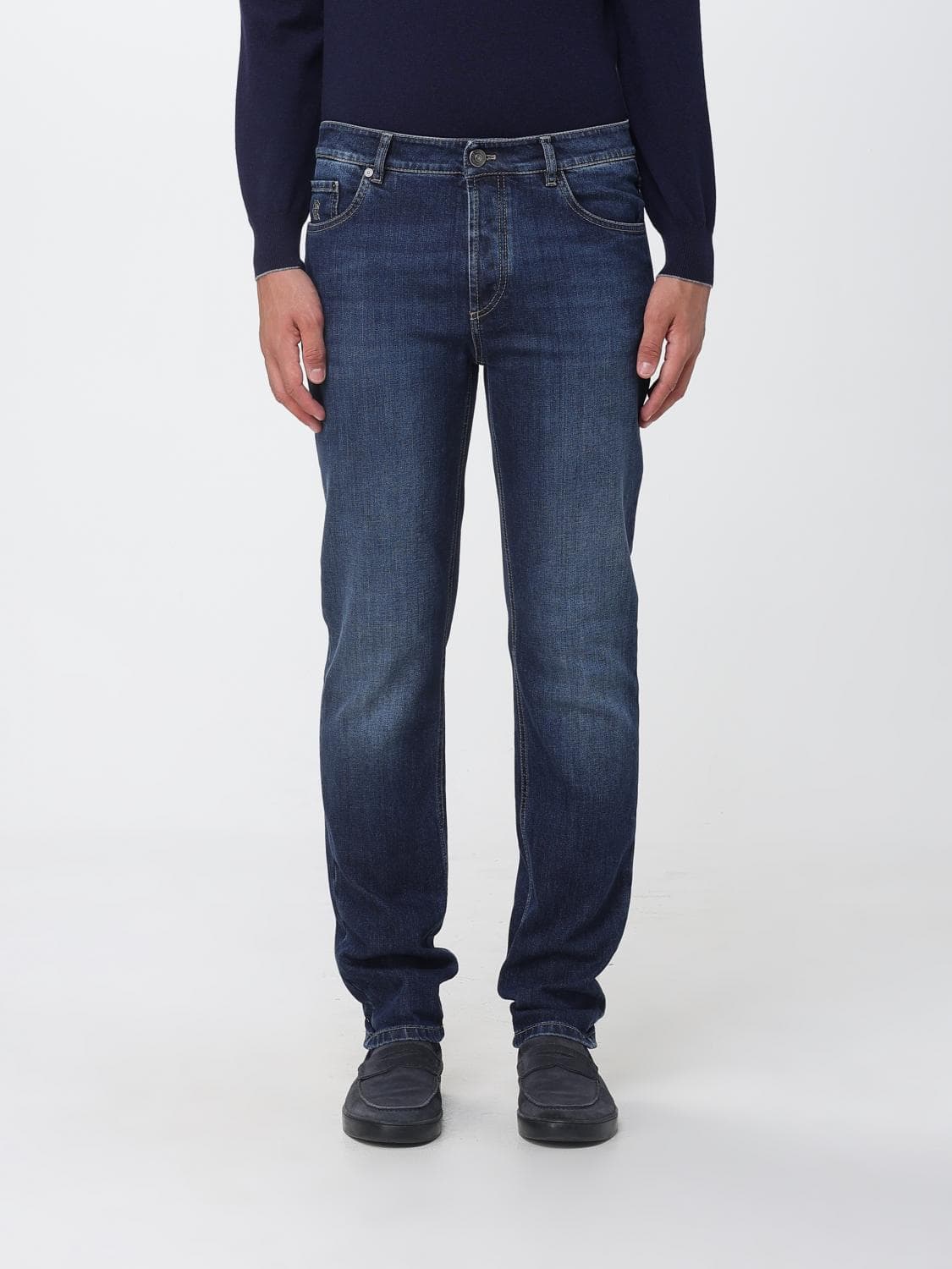 Brunello Cucinelli Mid-Rise Straight Fit Jeans in Cotton Denim