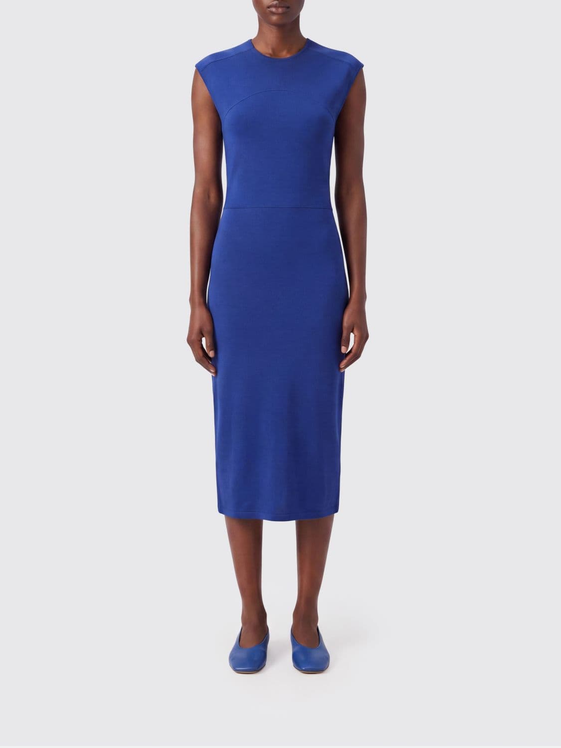 Jil Sander Sleeveless Cut-Out Midi Sheath Dress in Viscose