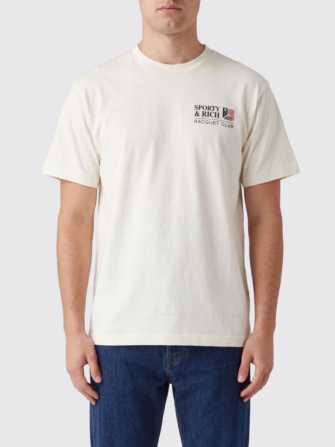 Sporty & Rich Crewneck Cotton T-Shirt with a Contrast Logo Print