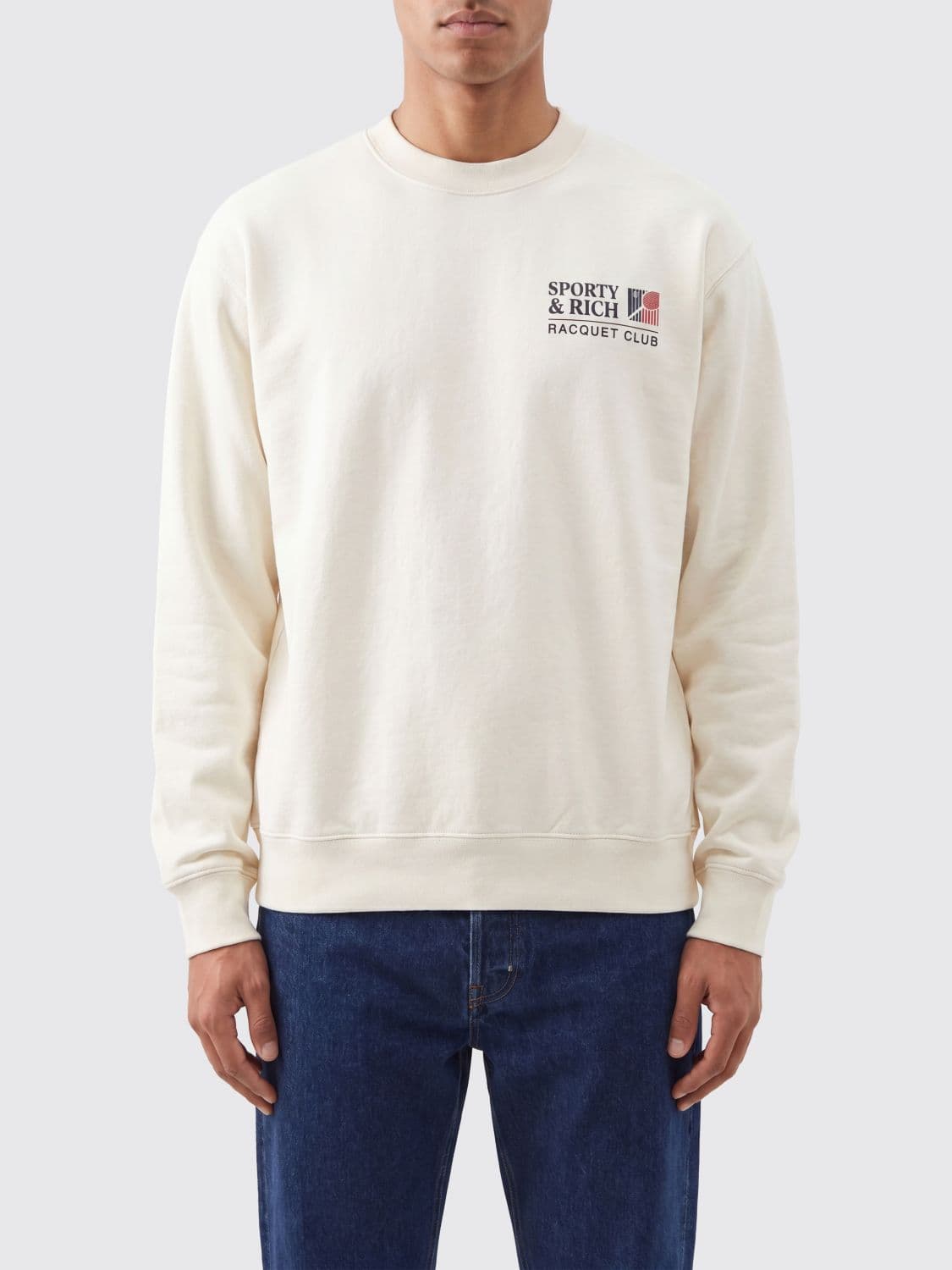 Sporty & Rich Crewneck Cotton Jumper with a Contrast Logo Print