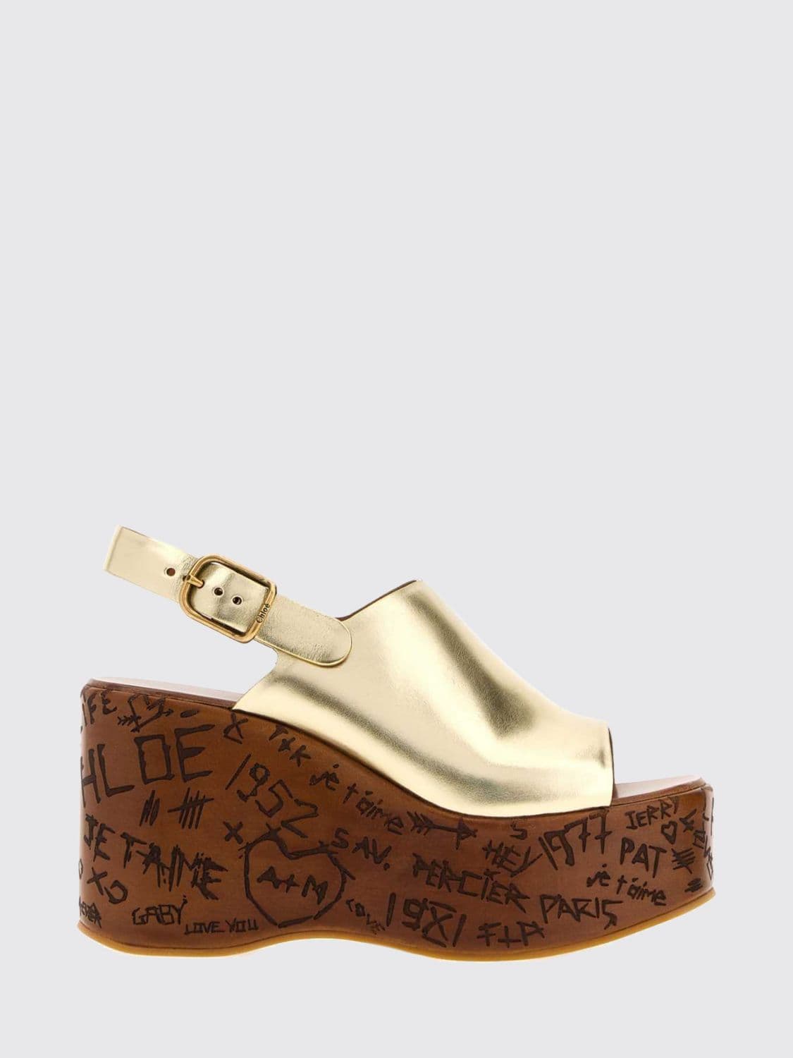 Chloé Maxime Laminated Leather Platform Wedge Sandals