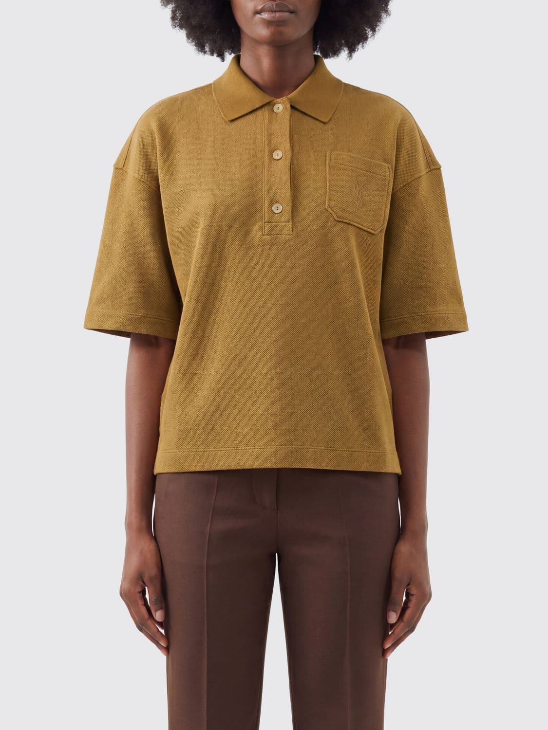 Saint Laurent Short-Sleeve Cotton Polo with Patch Pocket