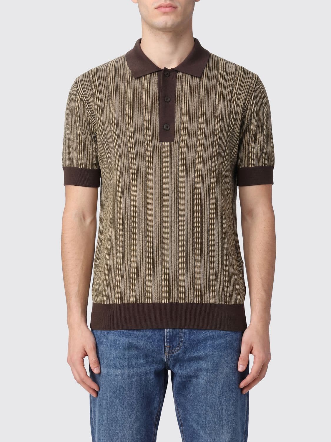 Ferragamo Striped Knit Polo in Wool and Viscose Blend with a Slim Fit