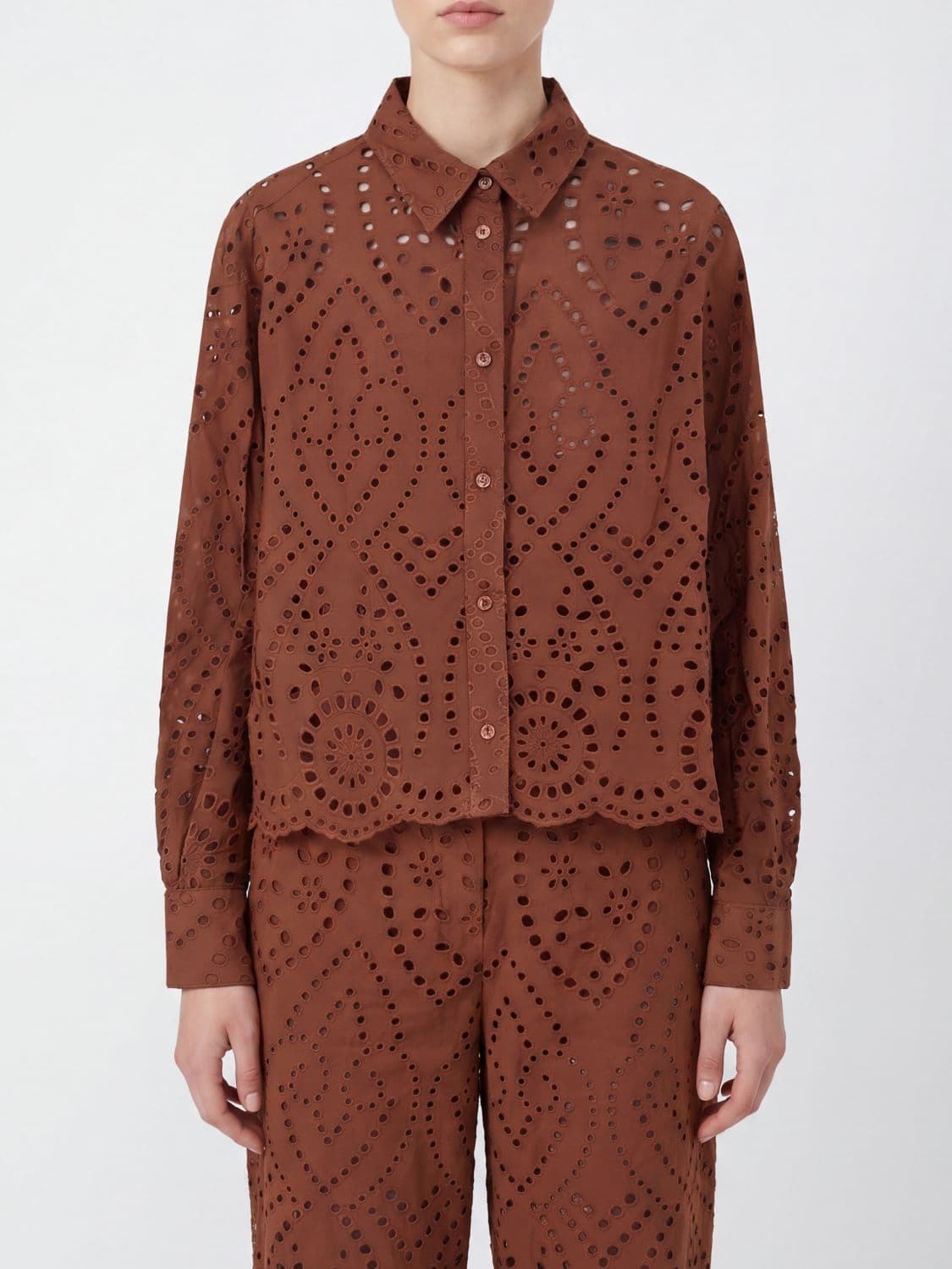 Mc2 Saint Barth Long-Sleeved Broderie Anglaise Cotton Shirt