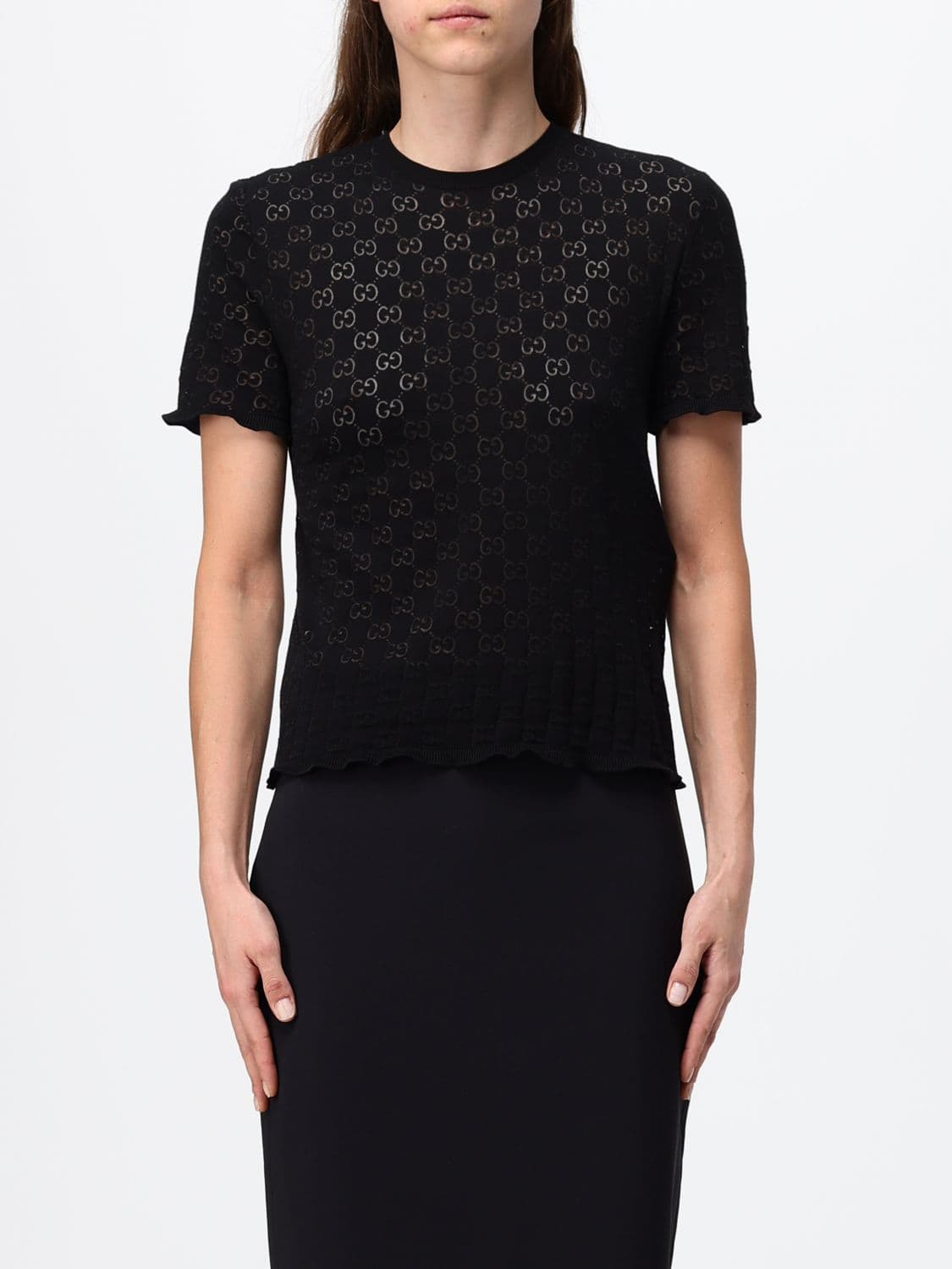 Gucci Slim Fit Cotton Knit Top with Jacquard GG Monogram