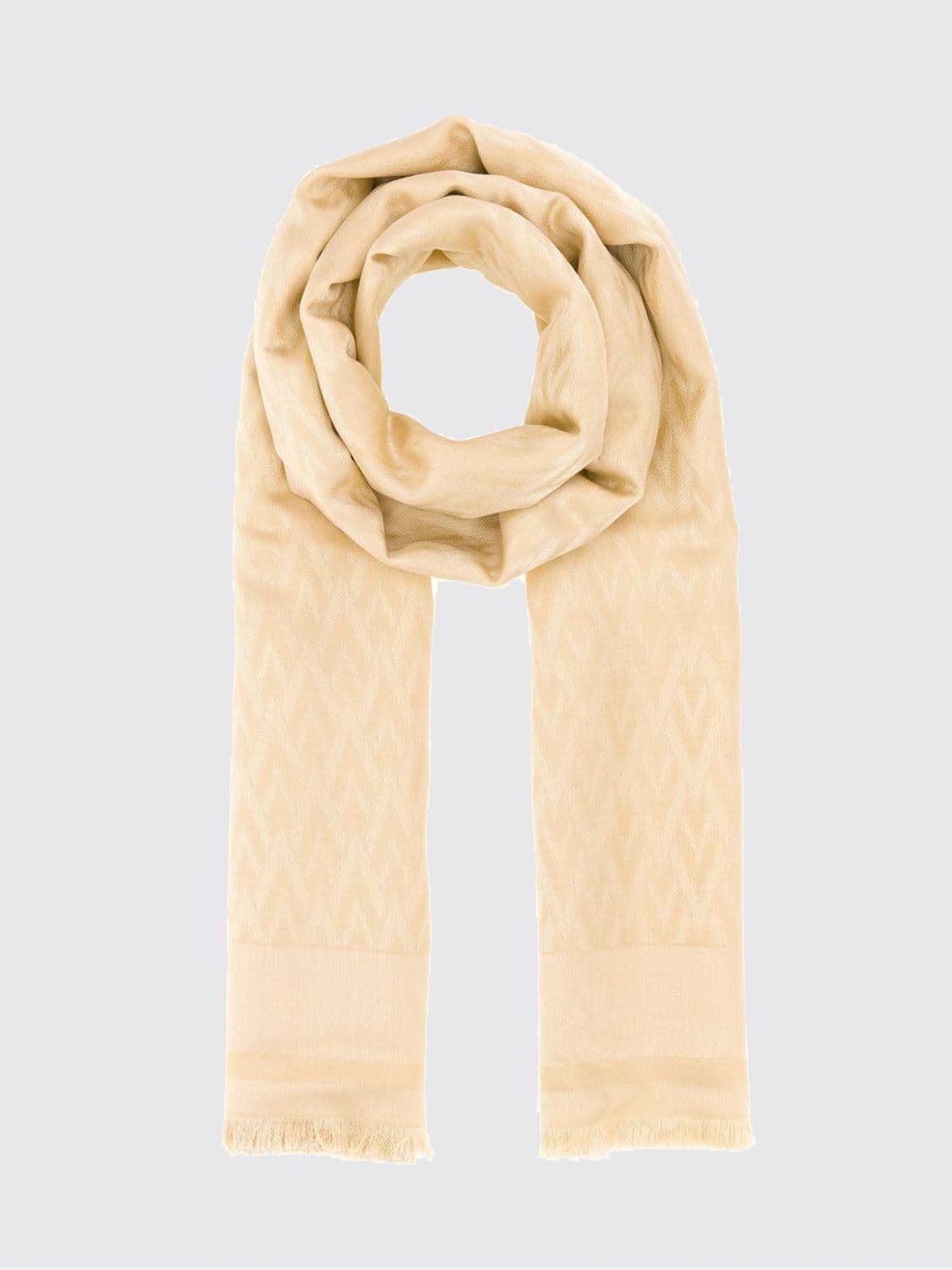 Valentino Garavani Silk and Wool Blend Scarf with Jacquard Logo and Fringes · OS