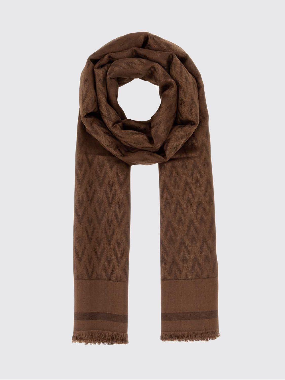 Valentino Garavani Silk and Wool Blend Scarf with Jacquard Logo and Fringes