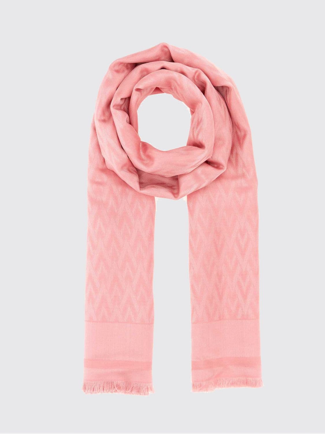 Valentino Garavani Silk and Wool Blend Scarf with Jacquard Logo and Fringes · OS