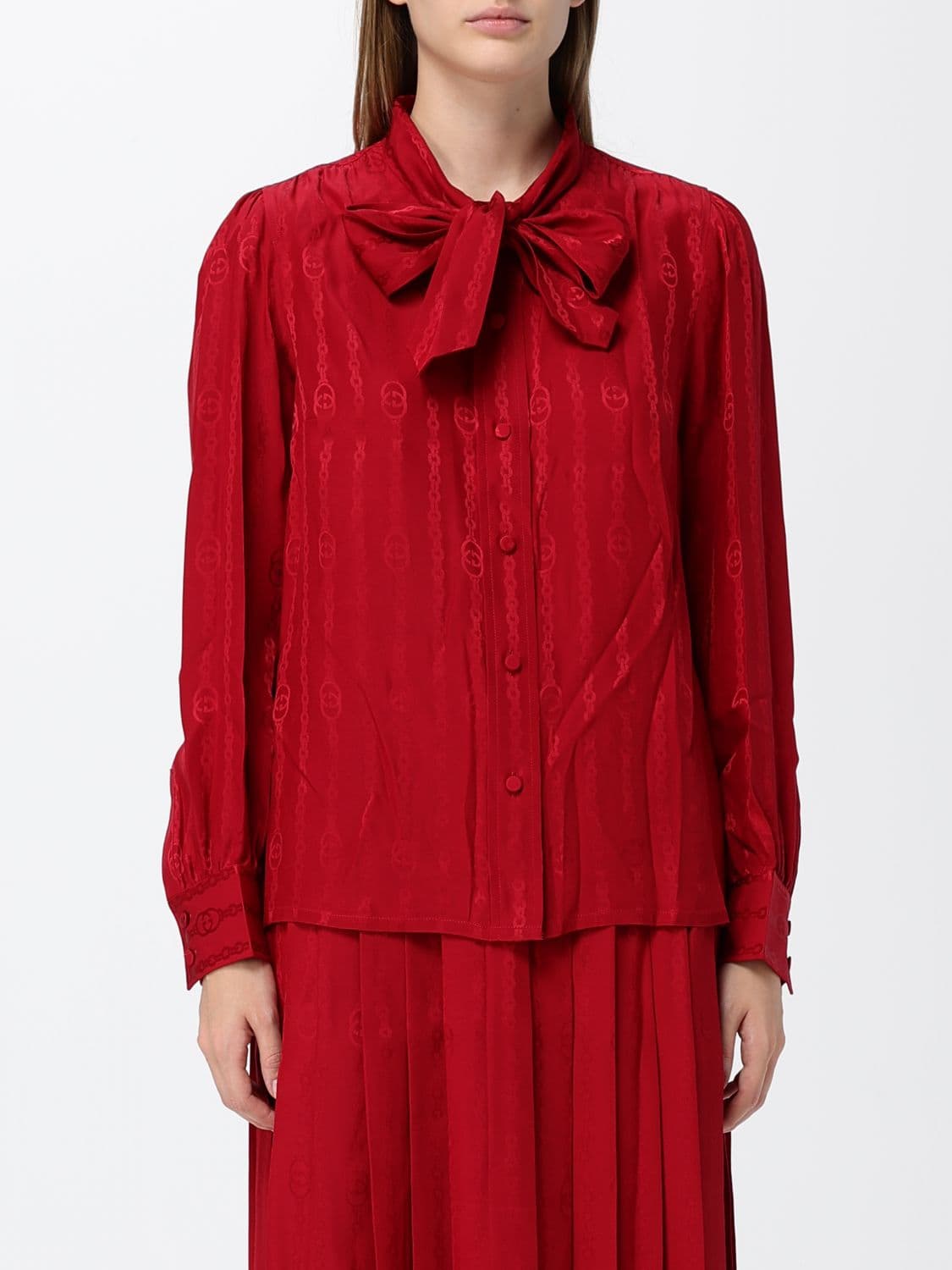 Gucci Red Pure Silk Pussy-Bow Blouse