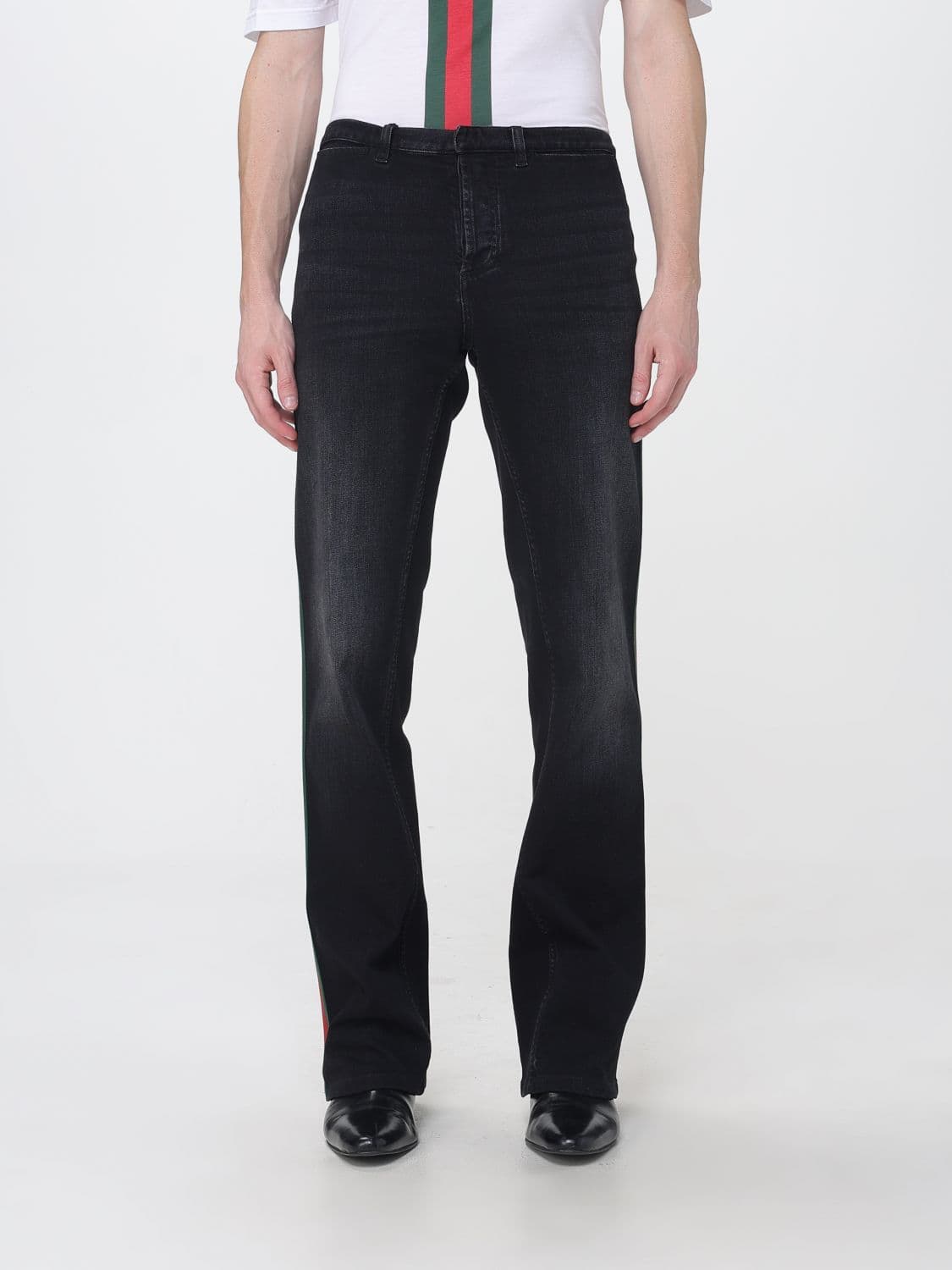 Gucci Skinny Fit Stretch Denim Jeans with Five Pockets and Web Detail