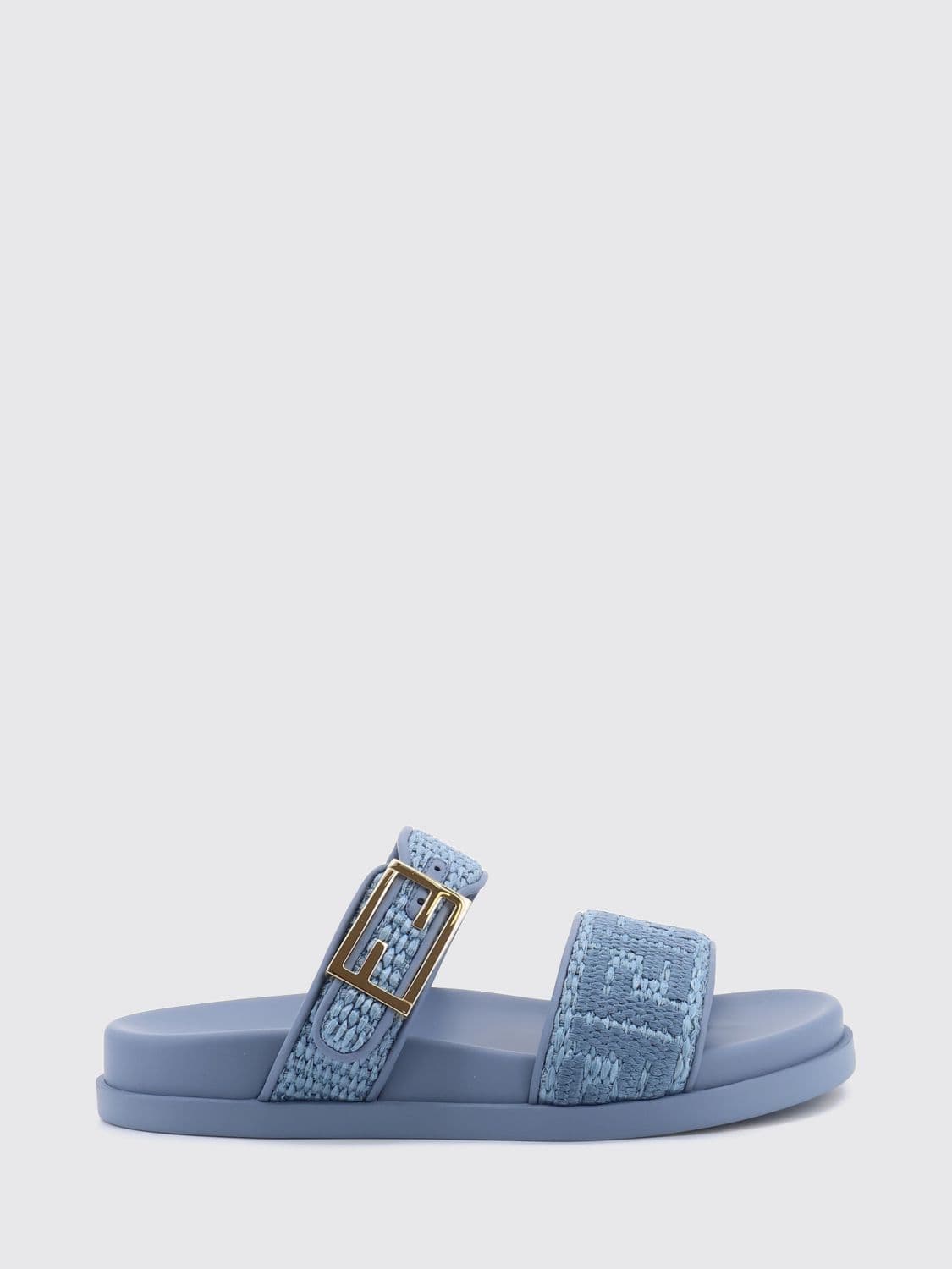 Fendi Feel Low-Heeled Raffia Sandals with Inlaid FF Monogram