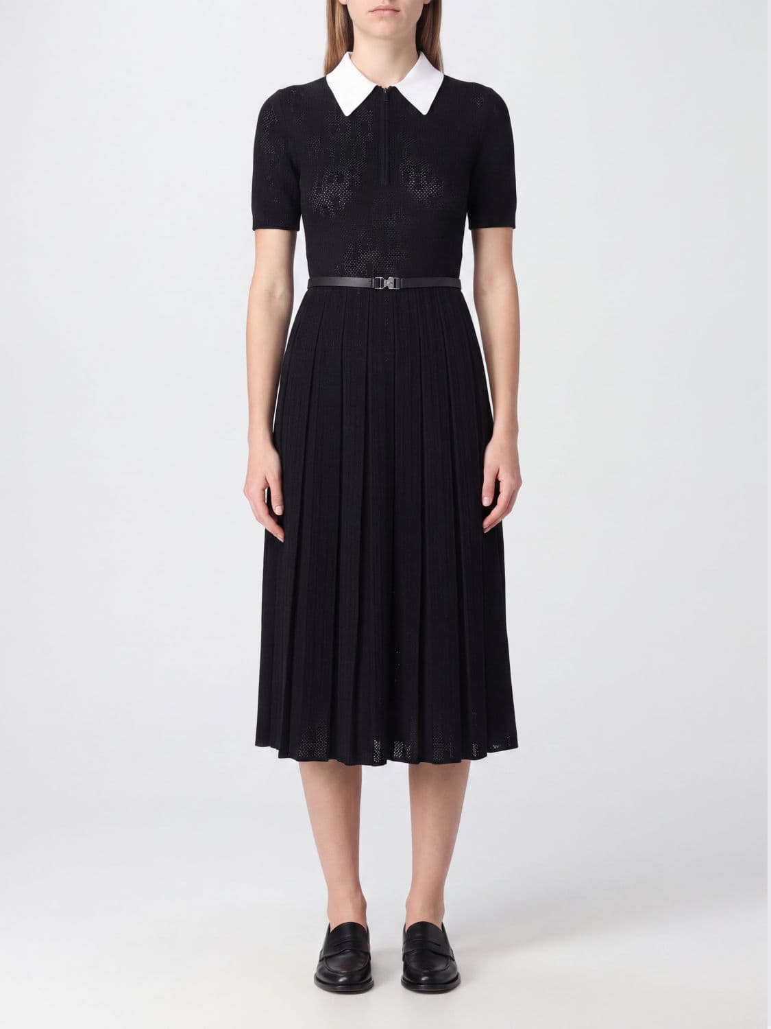 Tory Burch Pleated Knit Midi Shirt Dress with Belt · L