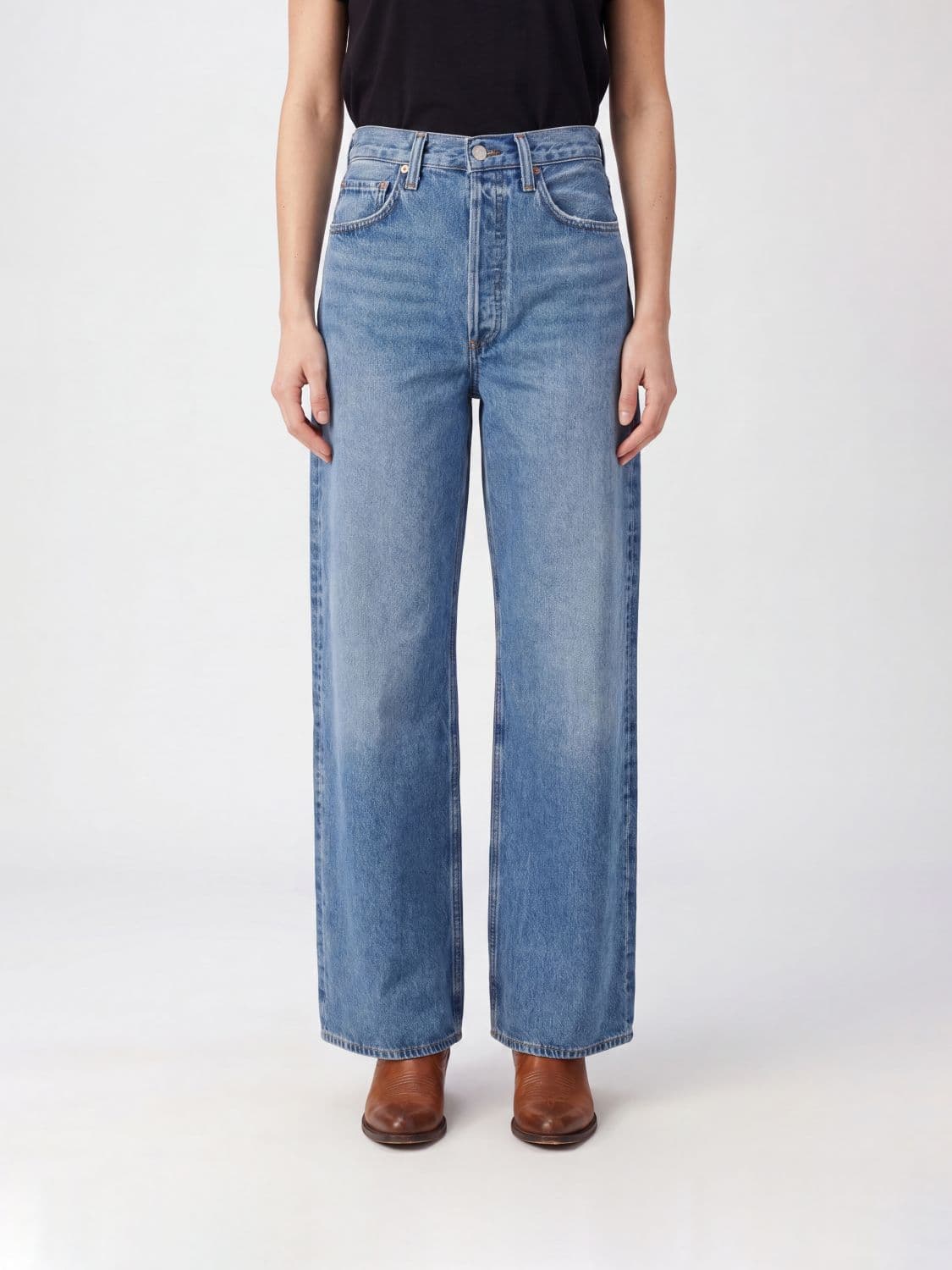 Agolde High-Waisted Wide Leg Flare Jeans in Recycled Cotton Denim