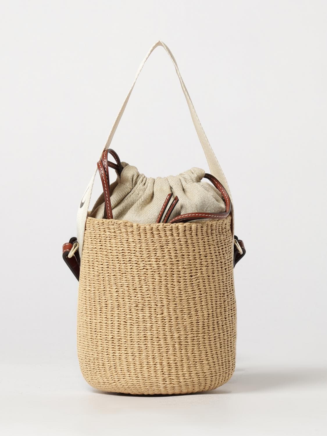 Chloé Woody Mini Raffia Bucket Bag with Leather Strap · OS