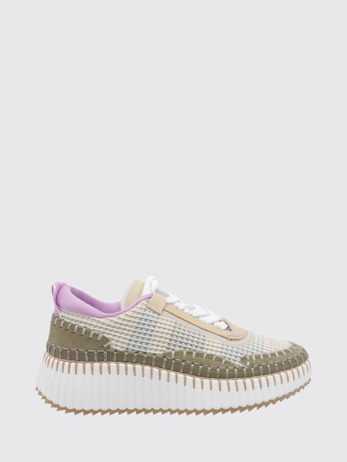 Chloé Nama Platform Sneakers in Leather and Mesh with Contrast Stitching