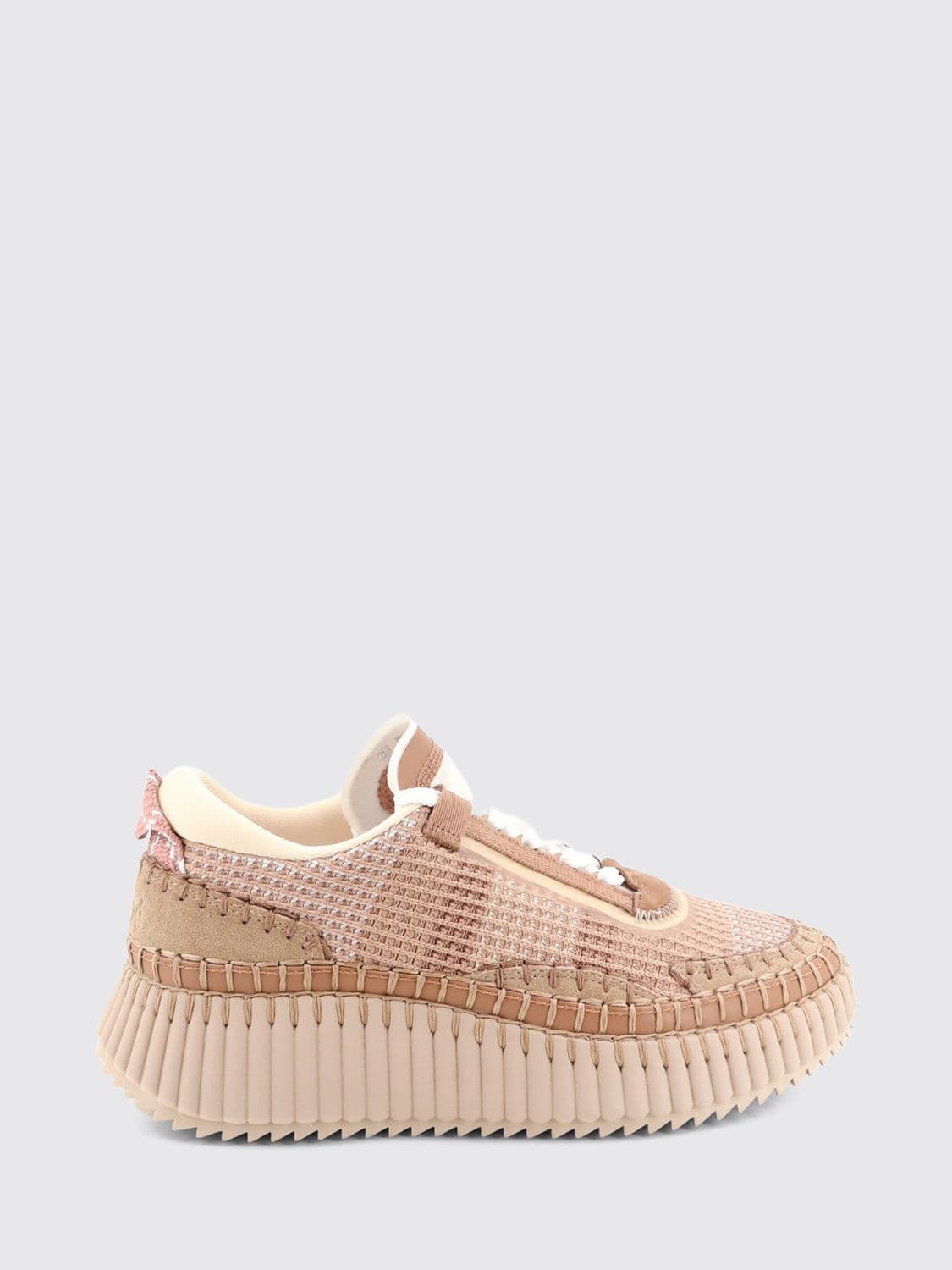 Chloé Nama Platform Sneakers in Leather and Mesh with Contrast Stitching