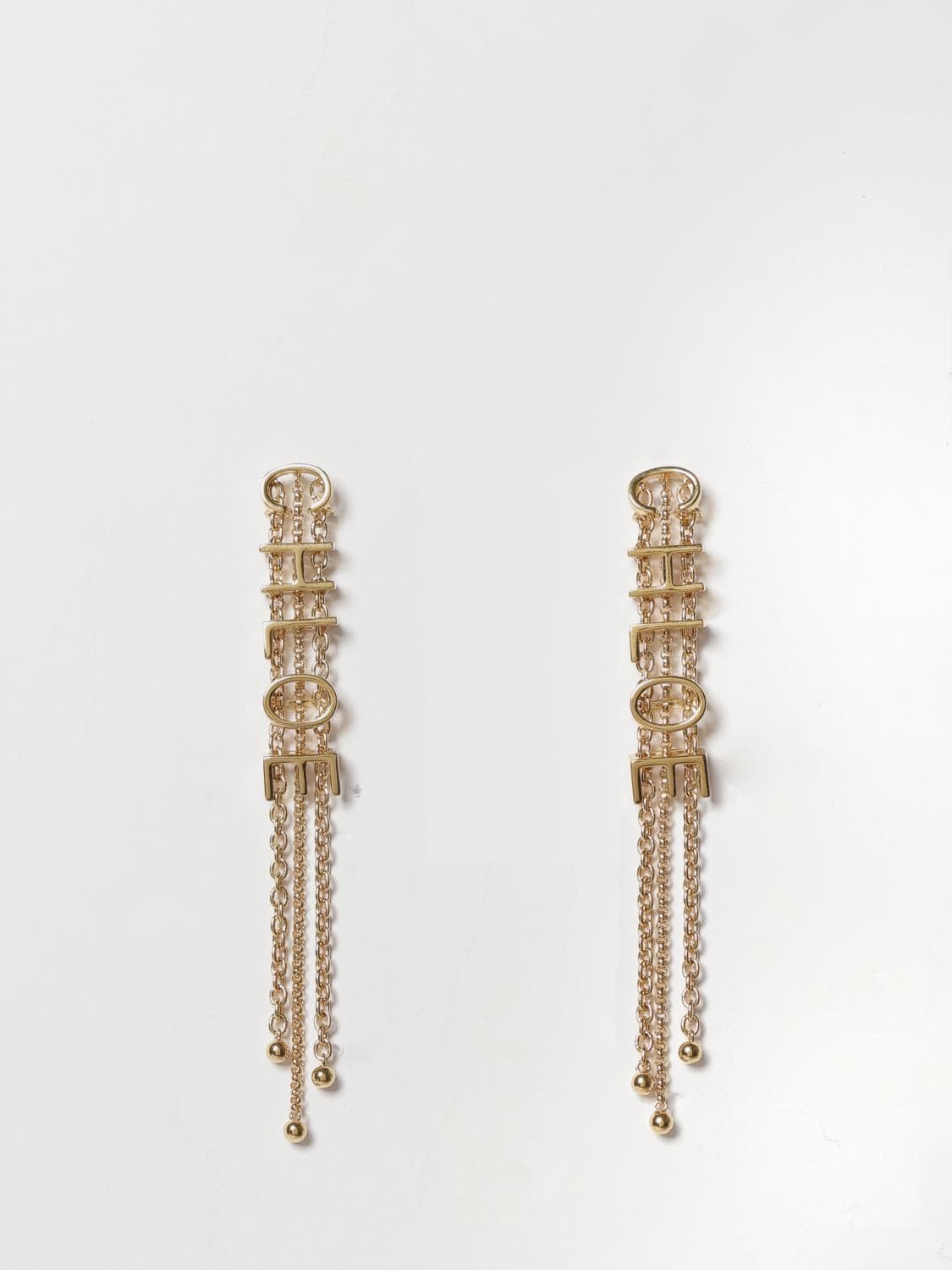 Chloé Gold-Finish Brass Pendant Earrings with Lettering Logo · OS