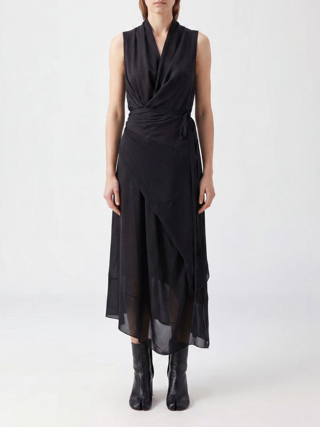Maison Margiela Asymmetric Viscose Midi Dress with Draped Waist · 40