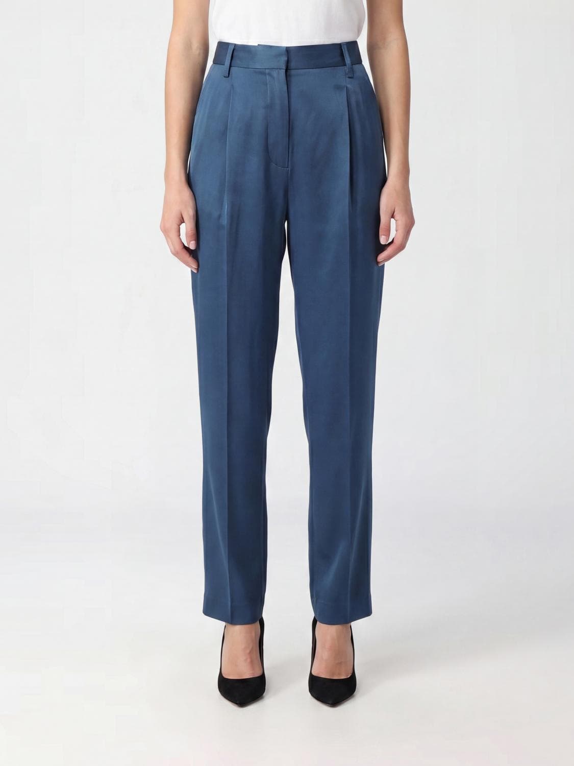 Dries Van Noten High-Waisted Skinny Chino Satin Trousers in Petrol Green