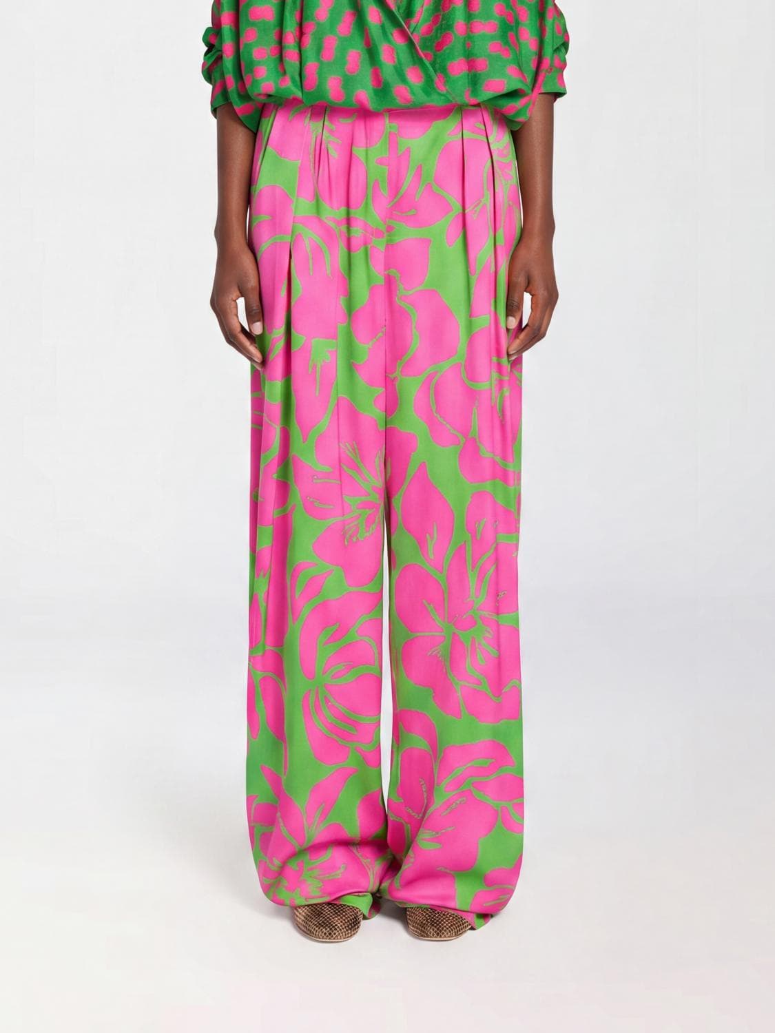Dries Van Noten High-Waisted Floral Print Satin Palazzo Trousers · 36