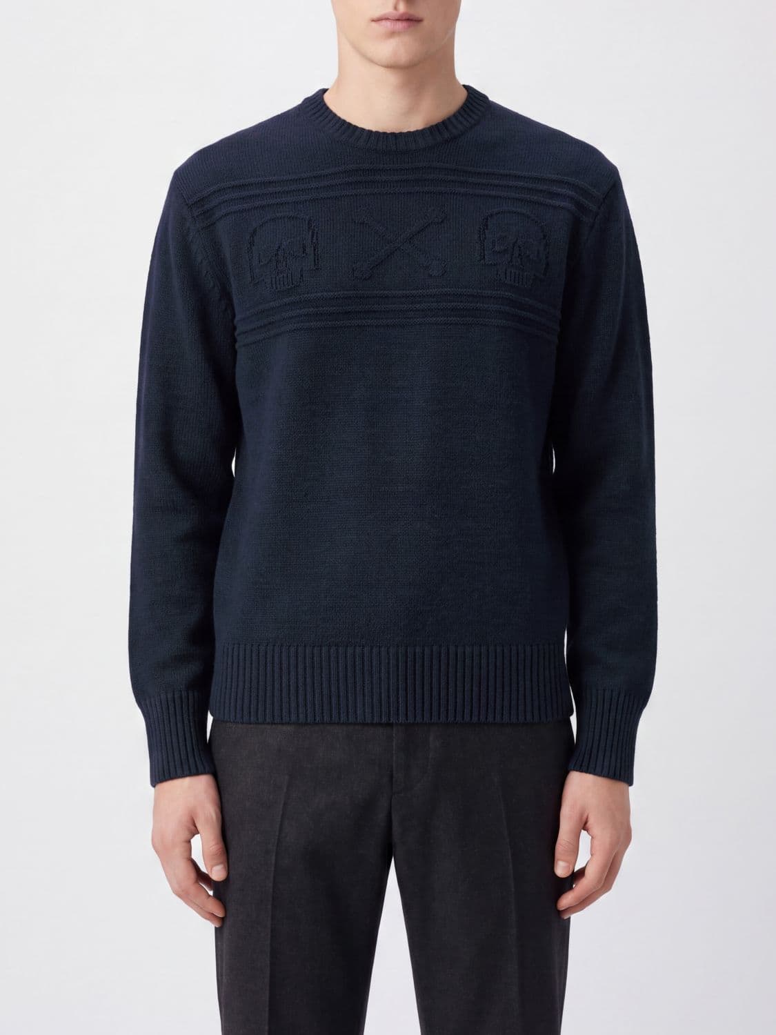 Mcqueen Wool Crewneck Jumper with All-Over Skull Jacquard Motif