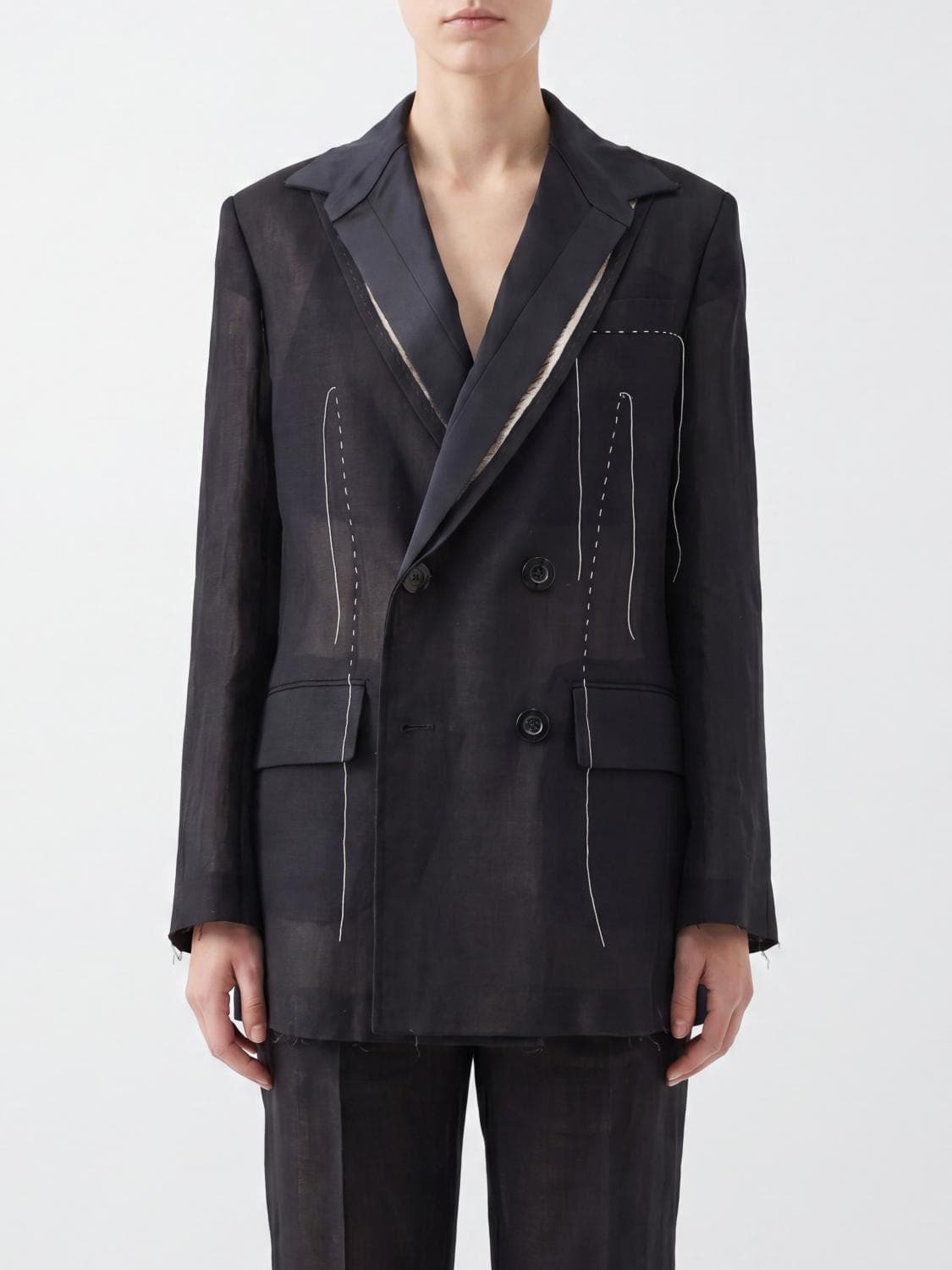 Sacai Cropped Double-Breasted Wool Blend Blazer with Patchwork Design · 2