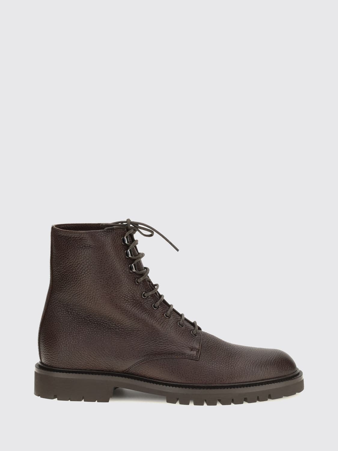 Brunello Cucinelli Combat Boots in Hammered Calfskin with Rubber Sole