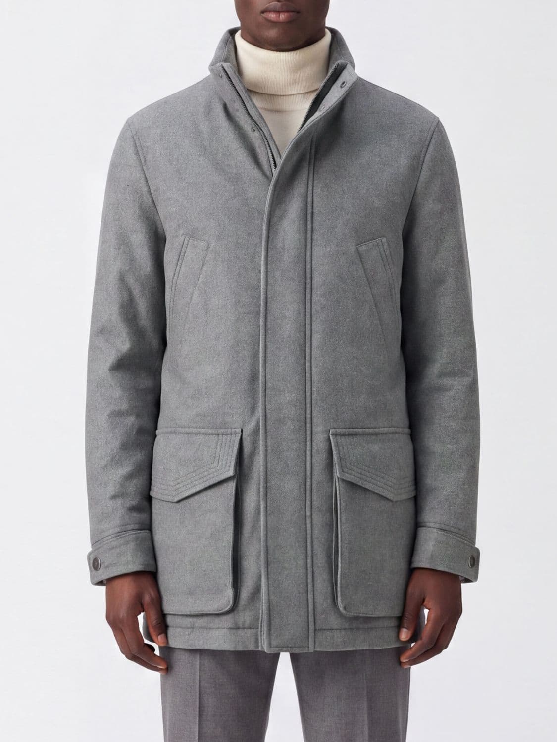 Brunello Cucinelli Single-Breasted Short Coat in 100% Cashmere with High Collar