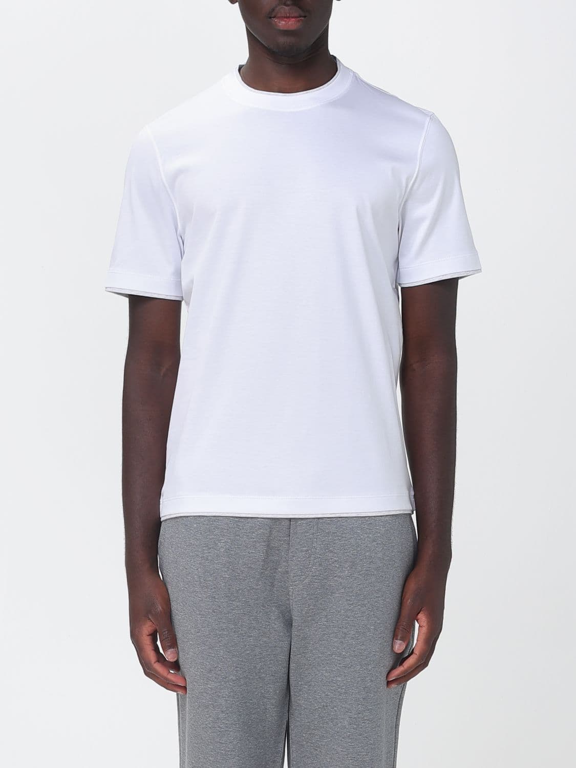 Brunello Cucinelli Crewneck Cotton T-Shirt with Contrast Trims
