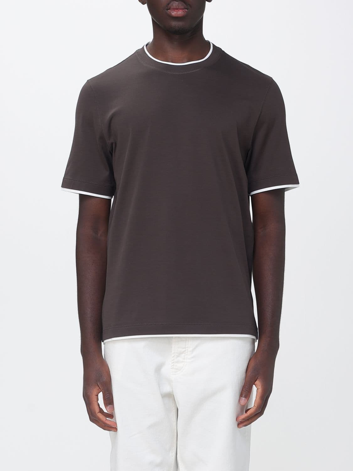 Brunello Cucinelli Crewneck Cotton T-Shirt with Contrast Trims · M