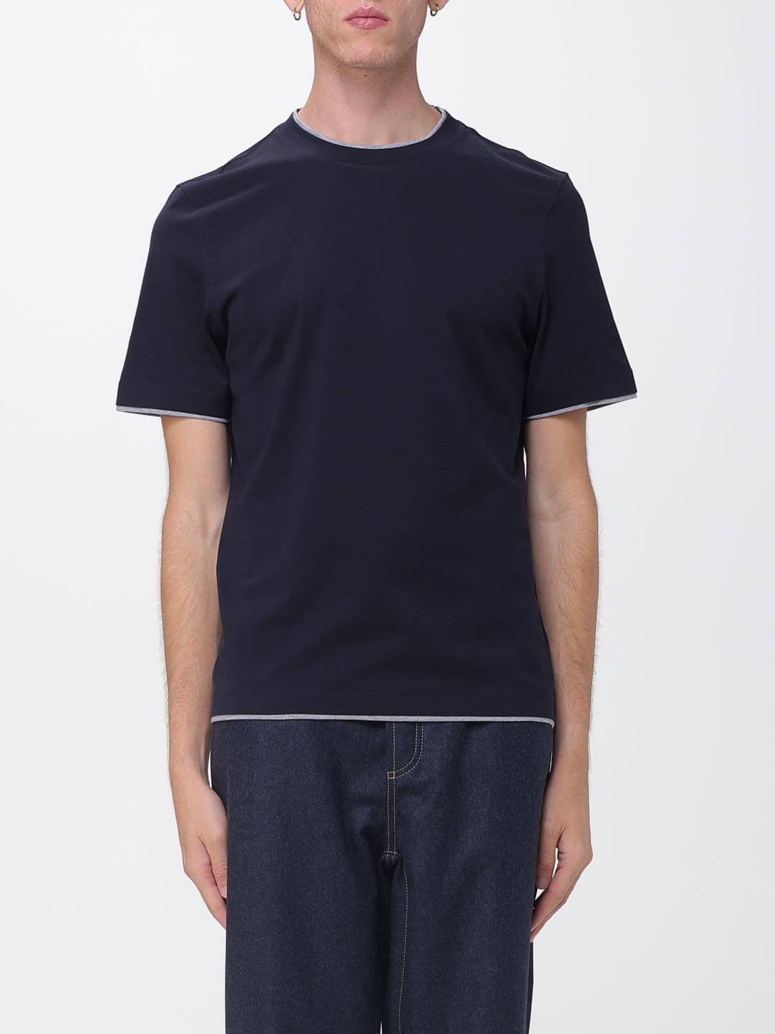 Brunello Cucinelli Crewneck Cotton T-Shirt with Contrast Trims · S