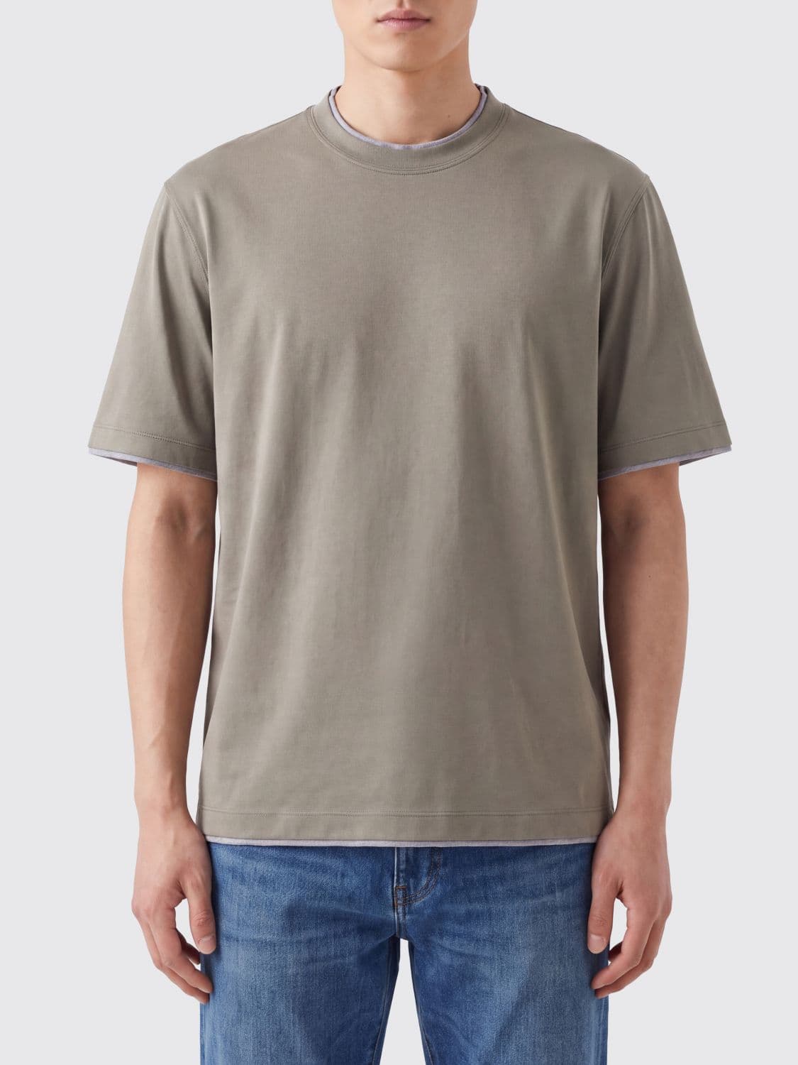 Brunello Cucinelli Crewneck Cotton T-Shirt with Contrast Trims · S