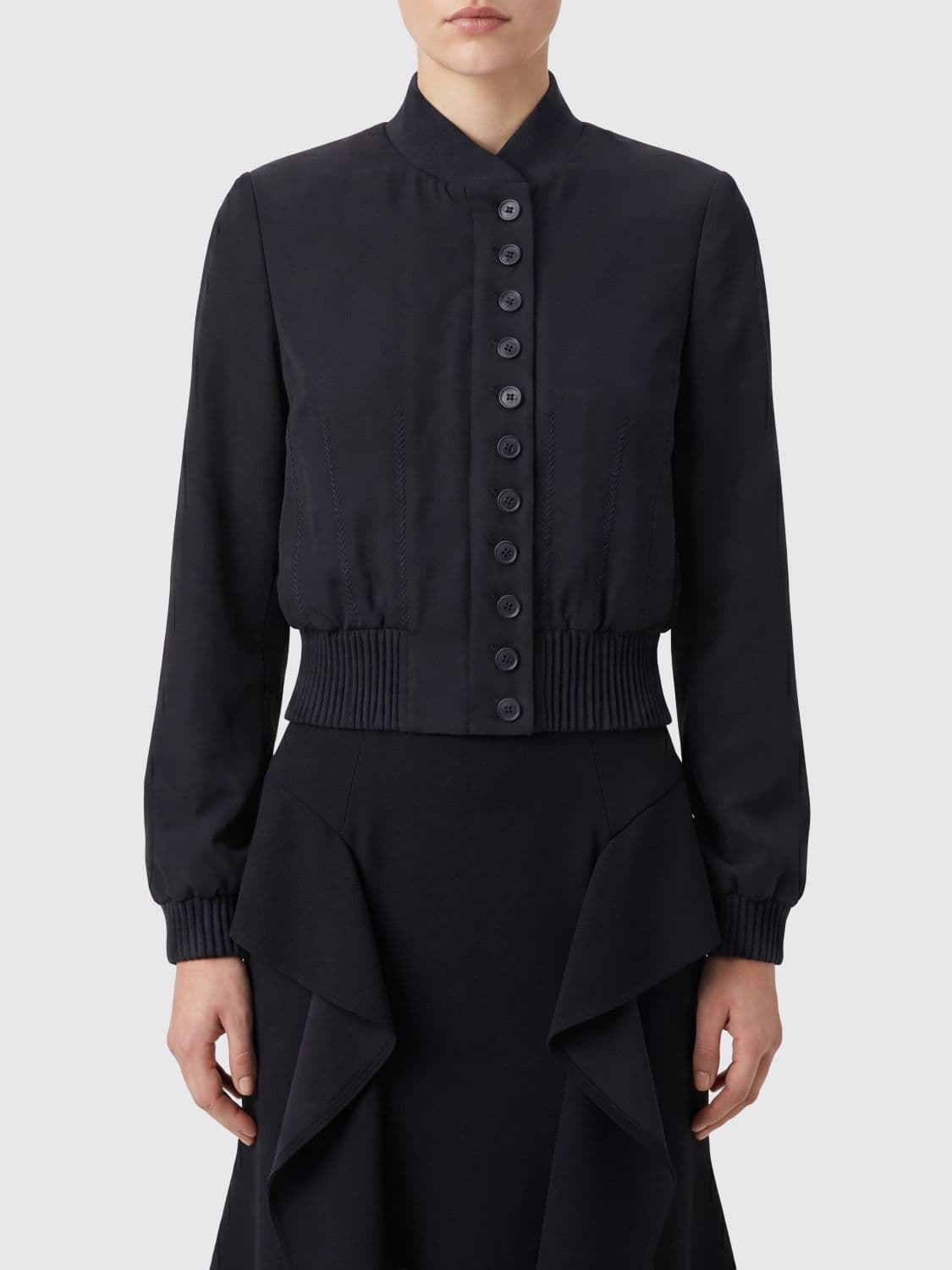 Mcqueen Asymmetric Pure Silk Bomber Jacket Alexander with Button Closure