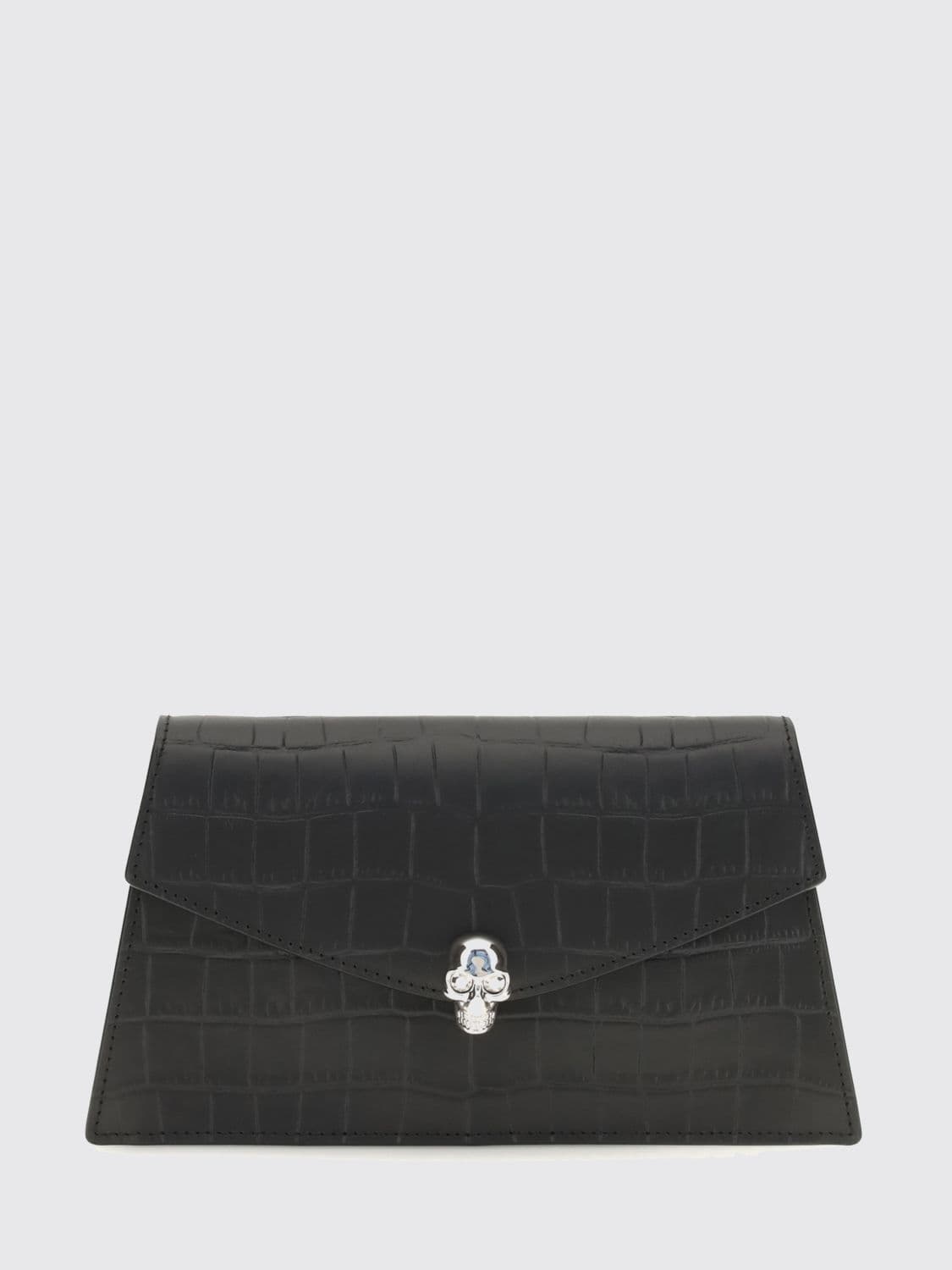 Mcqueen Mini Bag in Croc-Effect Calfskin Leather with Skull