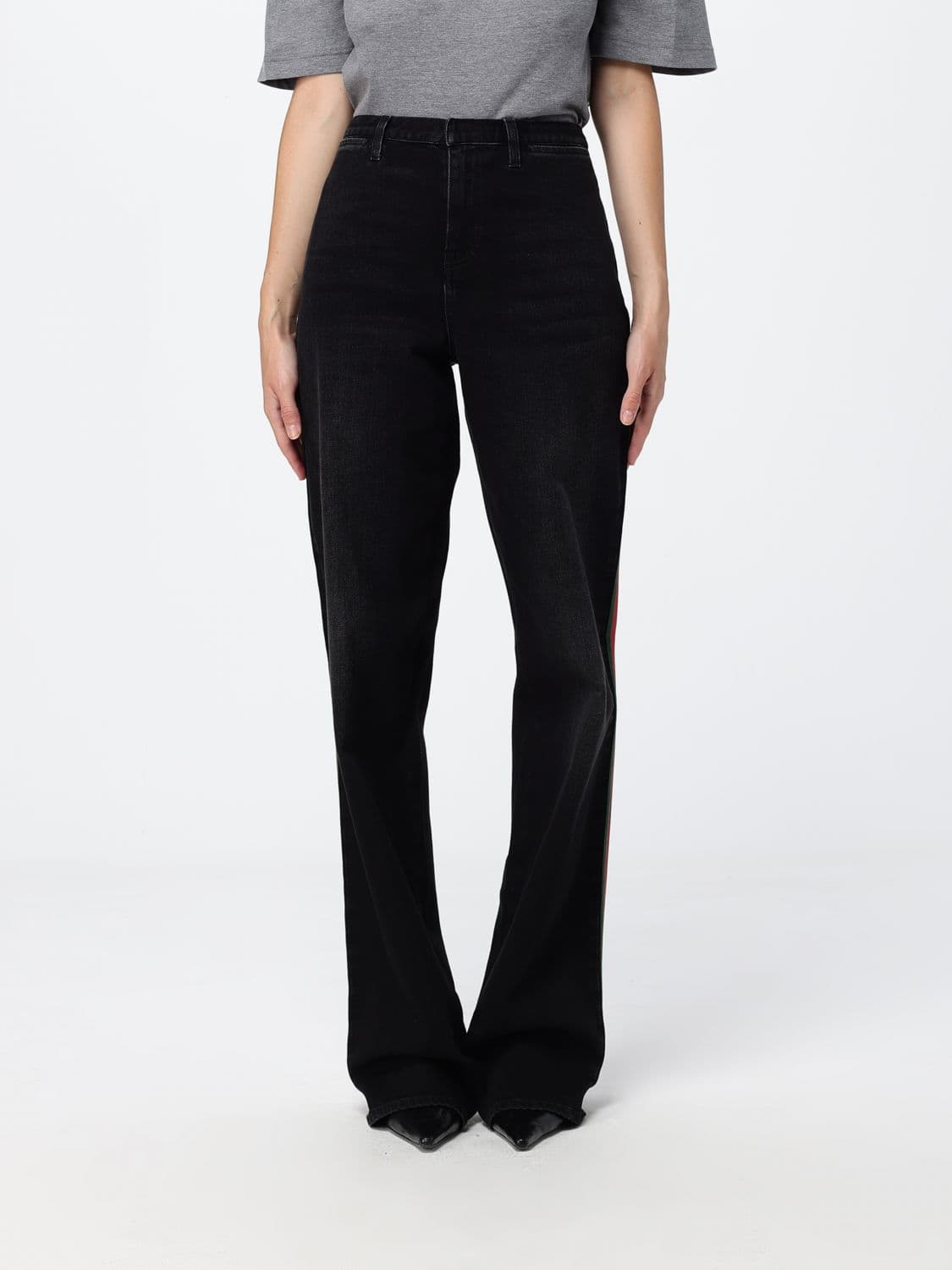 Gucci High-Waisted Straight Jeans in Cotton Denim with Web Logo