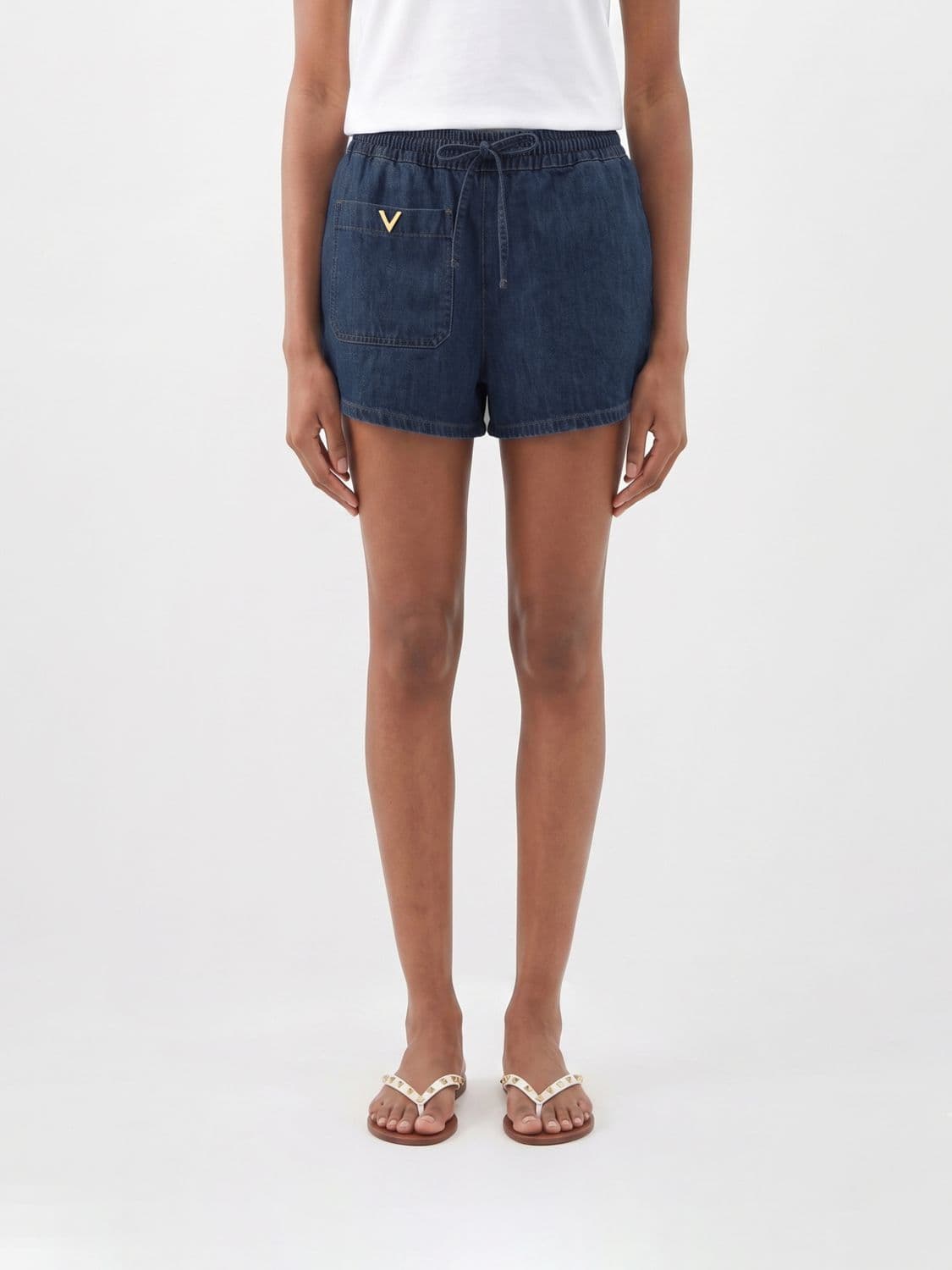 Valentino Garavani Cotton Denim Shorts with Drawstring Waist