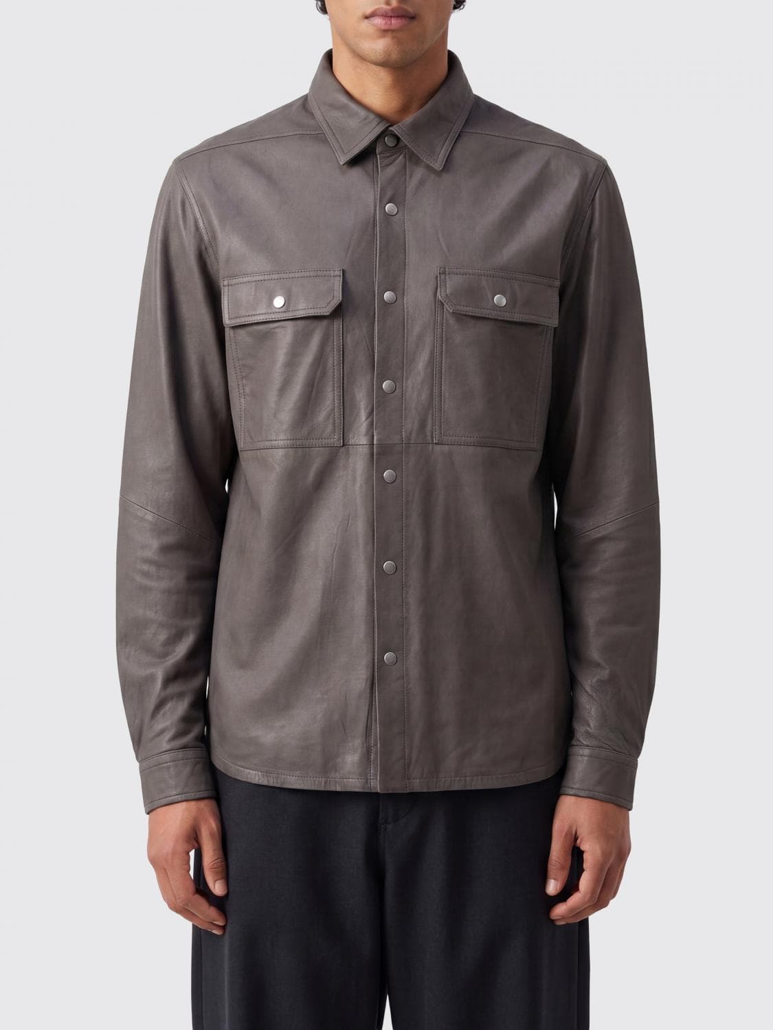 Rick Owens Calfskin Leather Shirt Jacket with Patch Pockets