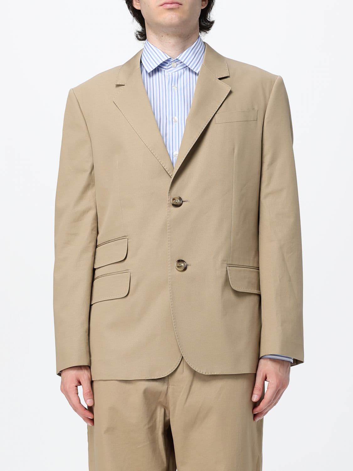 Ami Paris Single-Breasted Beige Cotton-Blend Blazer