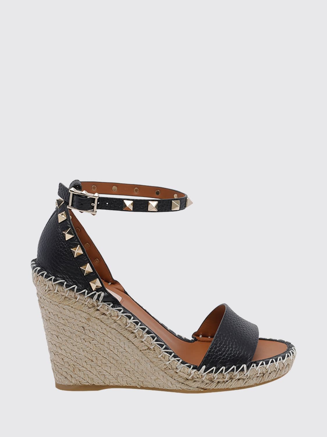 Valentino Garavani Rockstud Grained Leather Wedge Sandals