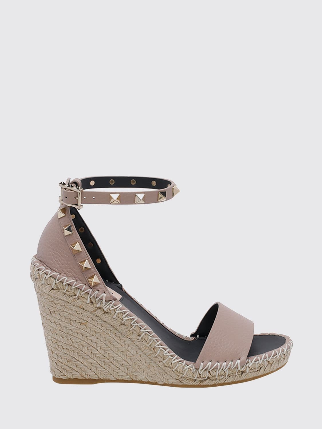 Valentino Garavani Rockstud Grained Leather Wedge Sandals