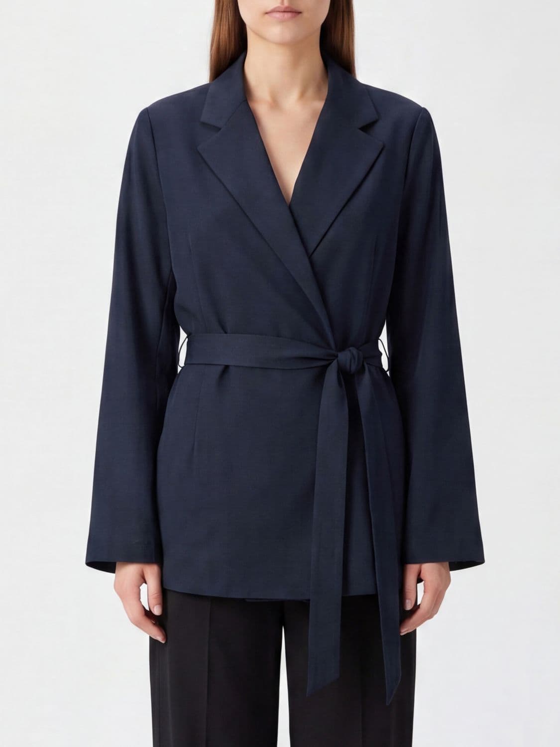 Parosh Short Robe-Style P. A.R. O.S. H. Blazer with a Tie-Waist Belt and Lapels