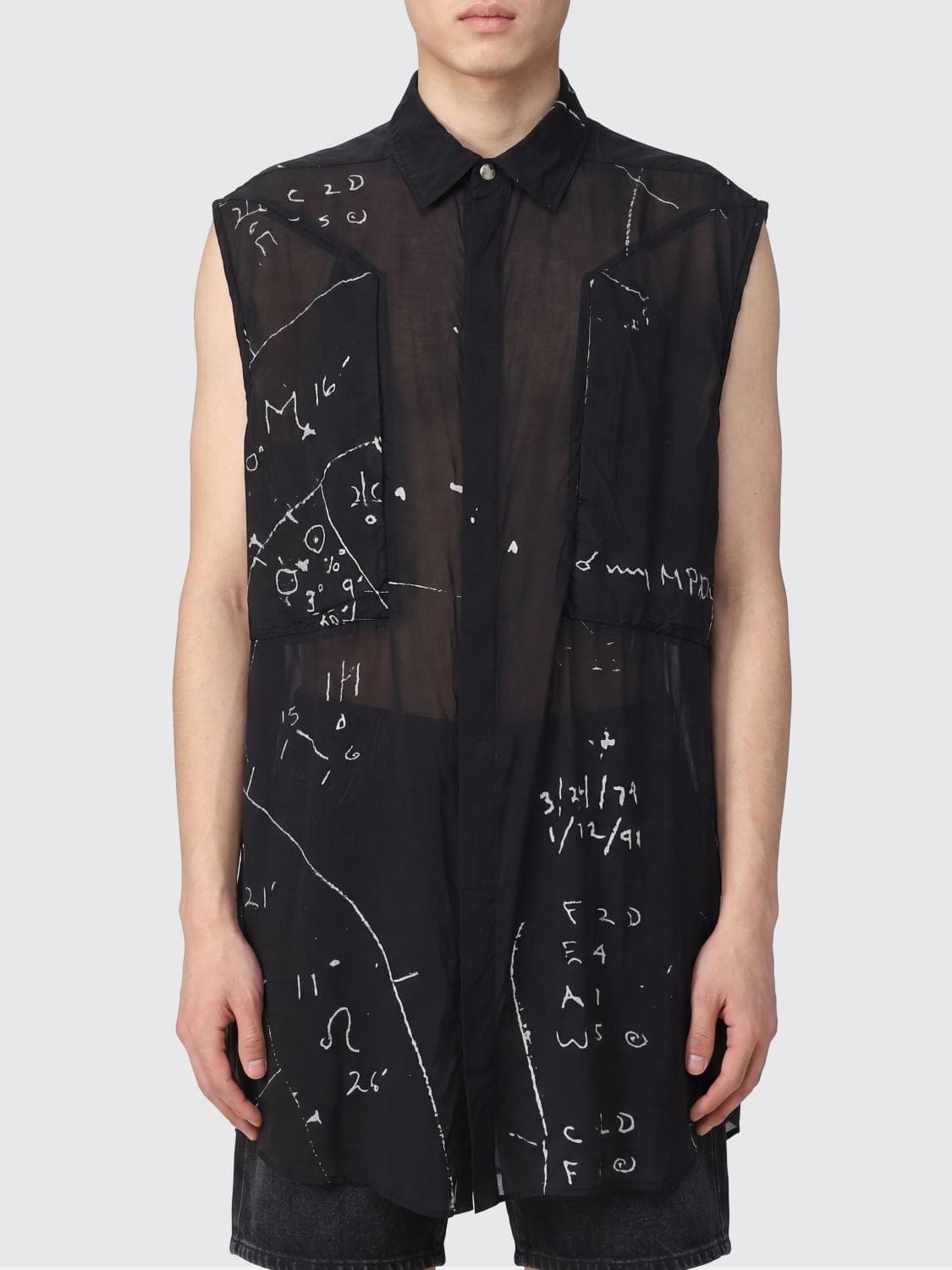Rick Owens Relaxed Fit Sleeveless Shirt with Graphic Print in Viscose Blend · 50
