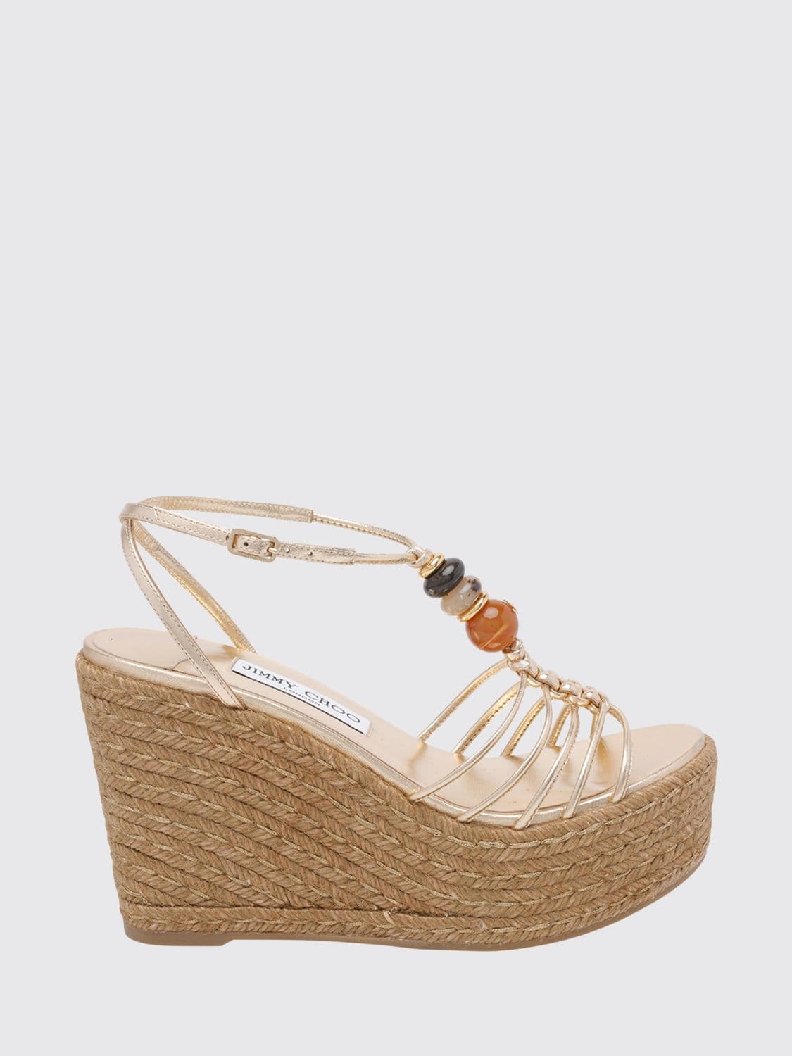 Jimmy Choo Lemi Beaded Laminated Leather Wedge Sandals