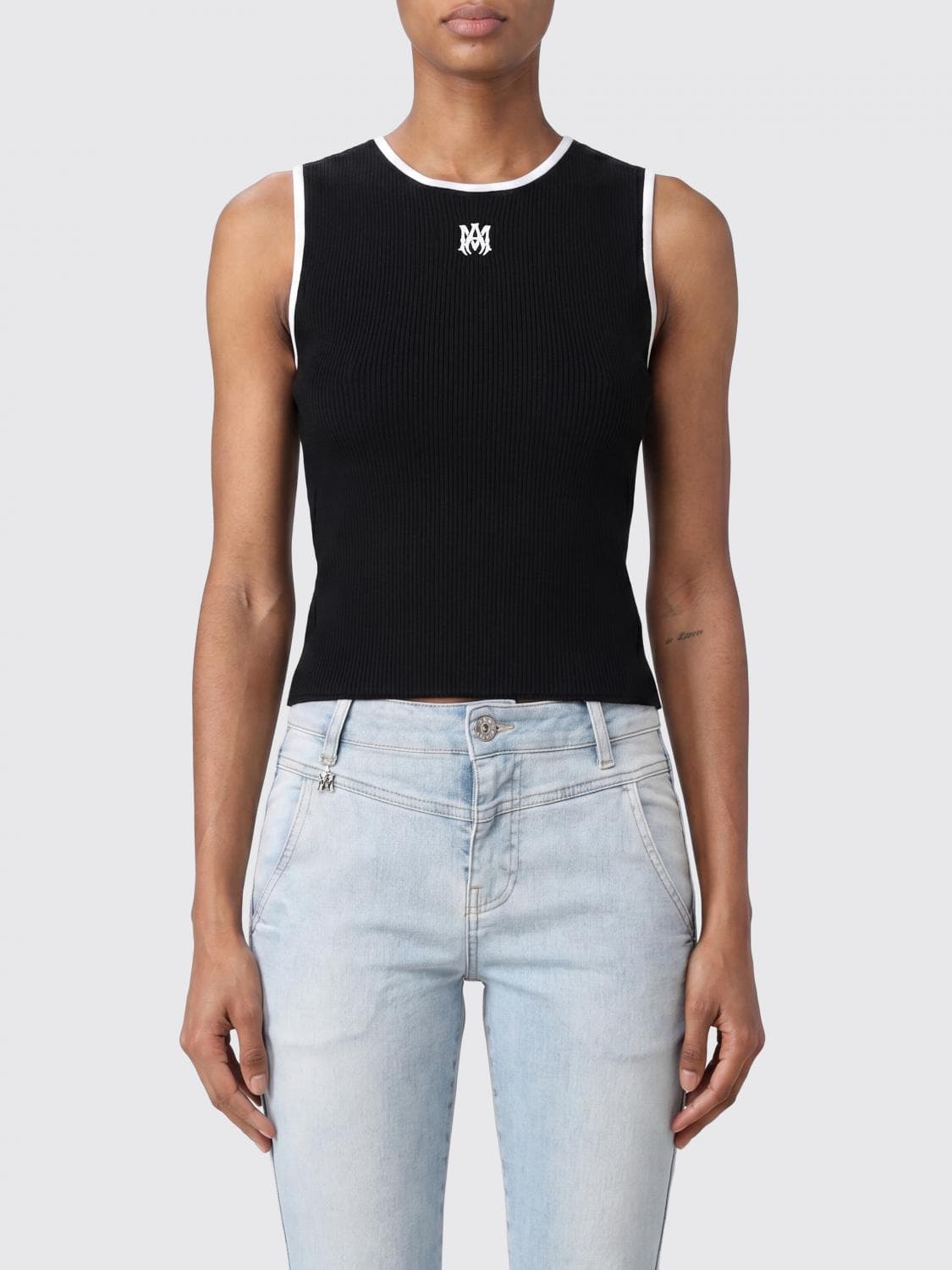 Amiri Sleeveless Ribbed-Knit Monogram Top