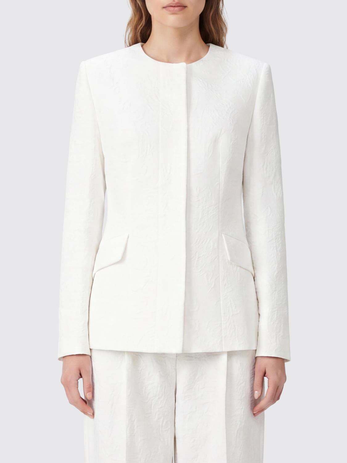 Toteme Cropped Crew Neck Cotton Jacket with Concealed Closure